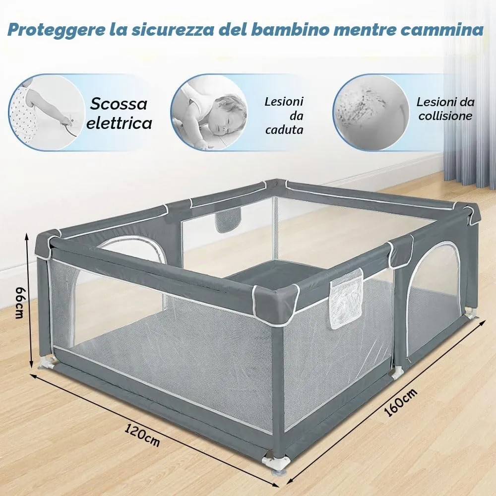 Parco per cuccioli con porta, parco per cuccioli o cani piccoli, recinzione solida in tessuto spesso e rete in nylon ad alta resistenza, lavabile in lavatrice, interno/esterno, 120 x 160 x 66 cm - immagine 3