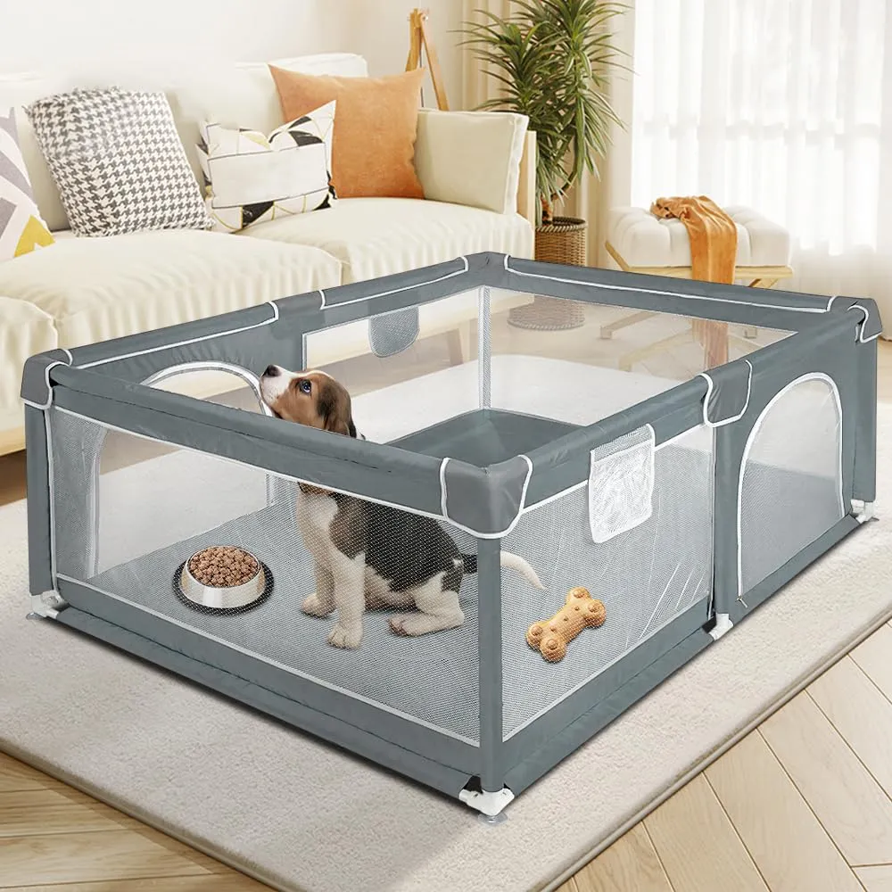 Parco per cuccioli con porta, parco per cuccioli o cani piccoli, recinzione solida in tessuto spesso e rete in nylon ad alta resistenza, lavabile in lavatrice, interno/esterno, 120 x 160 x 66 cm - immagine 6
