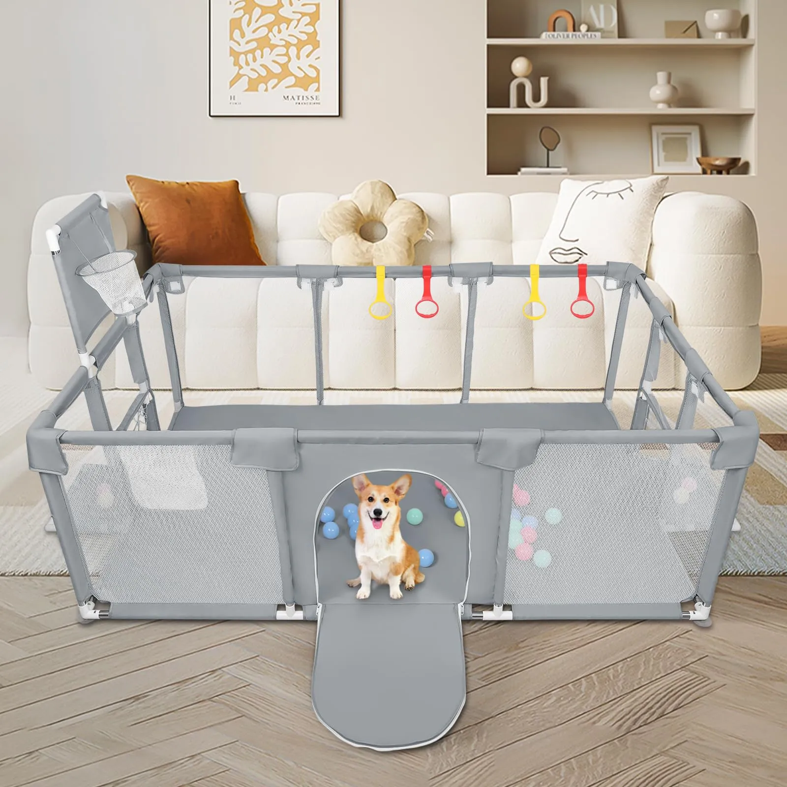 Parco per cuccioli con porta, parco per cuccioli o cani piccoli, recinzione solida in tessuto spesso e rete in nylon ad alta resistenza, lavabile in lavatrice, interno/esterno, 180 x 120 x 66 cm - immagine 1