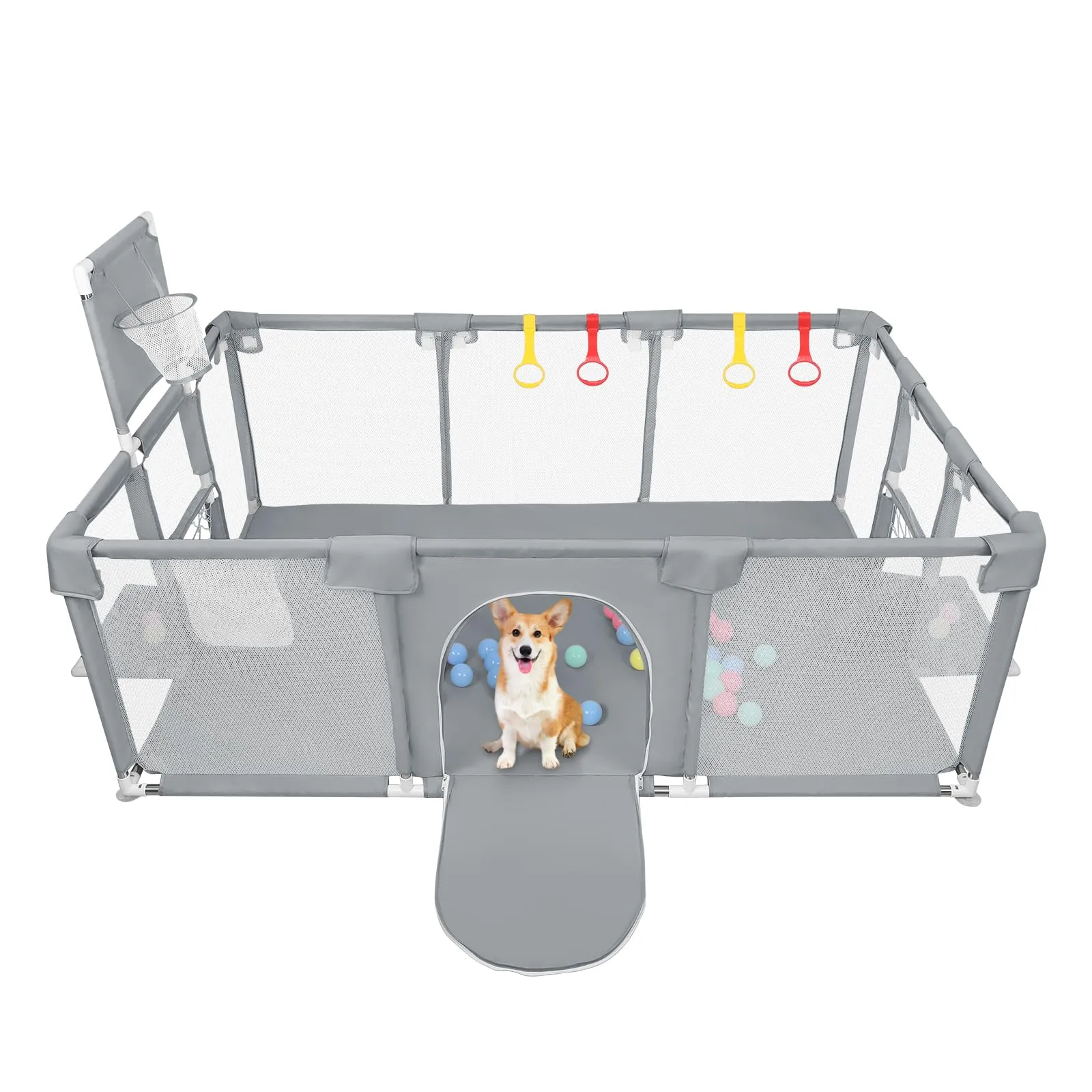 Parco per cuccioli con porta, parco per cuccioli o cani piccoli, recinzione solida in tessuto spesso e rete in nylon ad alta resistenza, lavabile in lavatrice, interno/esterno, 180 x 120 x 66 cm - immagine 2