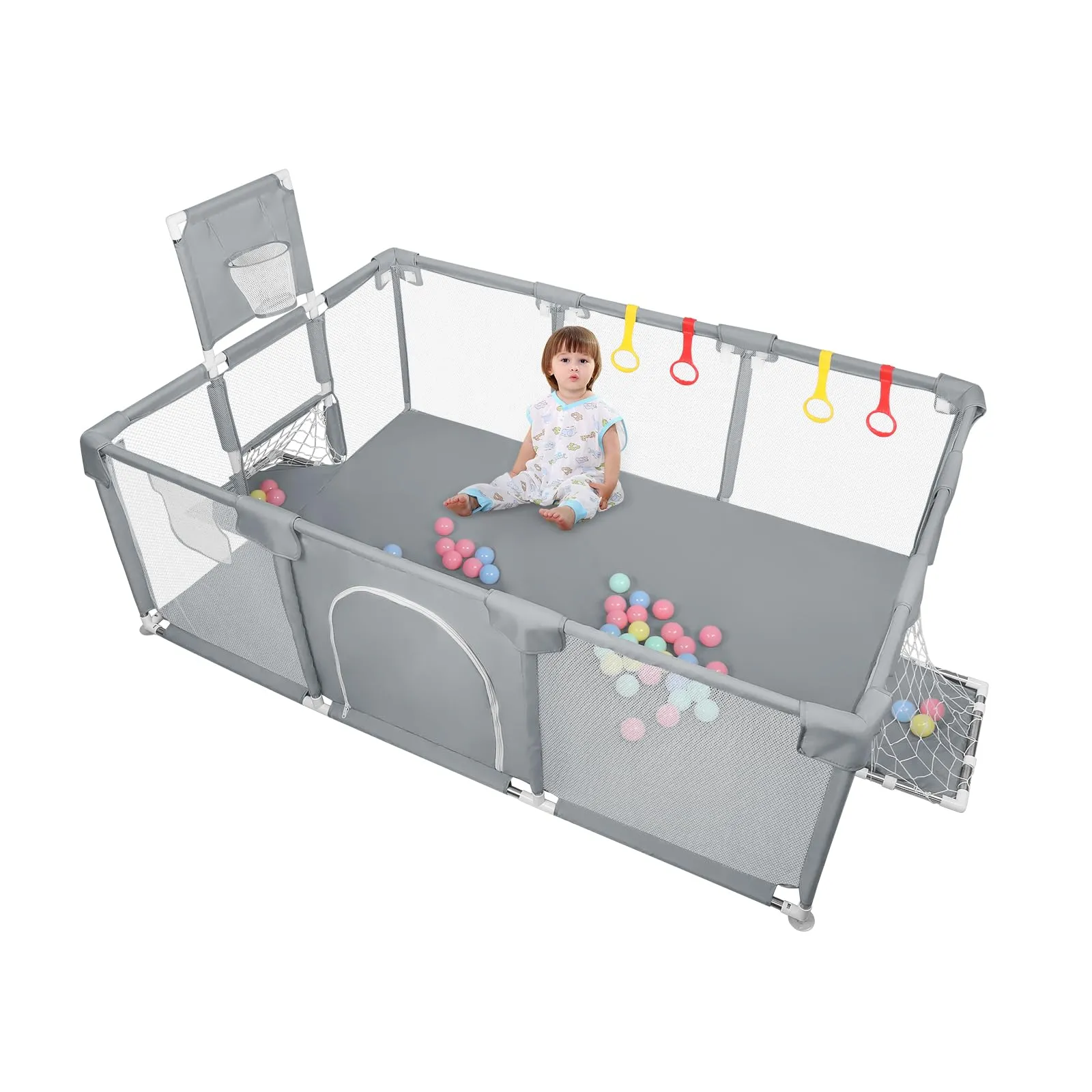 Parco per cuccioli con porta, parco per cuccioli o cani piccoli, recinzione solida in tessuto spesso e rete in nylon ad alta resistenza, lavabile in lavatrice, interno/esterno, 180 x 120 x 66 cm - immagine 3