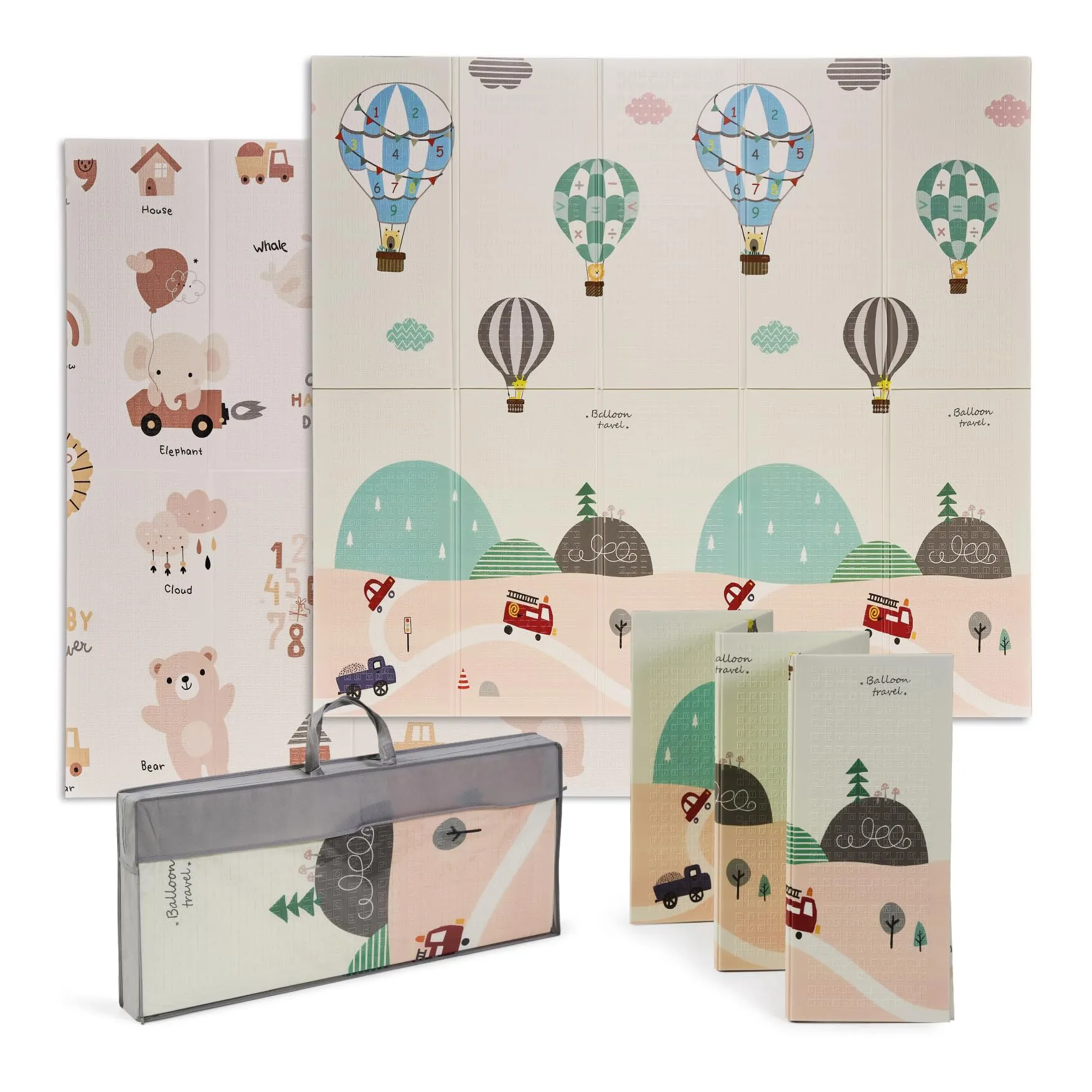 Buddy Baby - Tappetino da gioco per bambini, XXL, 180 x 200 cm, double face, resistente, imbottito, pieghevole, con borsa per il trasporto (Palloncini/Orso) - immagine 1