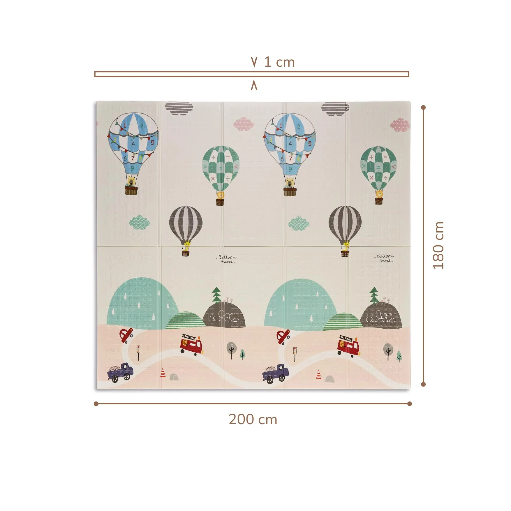 Buddy Baby - Tappetino da gioco per bambini, XXL, 180 x 200 cm, double face, resistente, imbottito, pieghevole, con borsa per il trasporto (Palloncini/Orso) - immagine 7