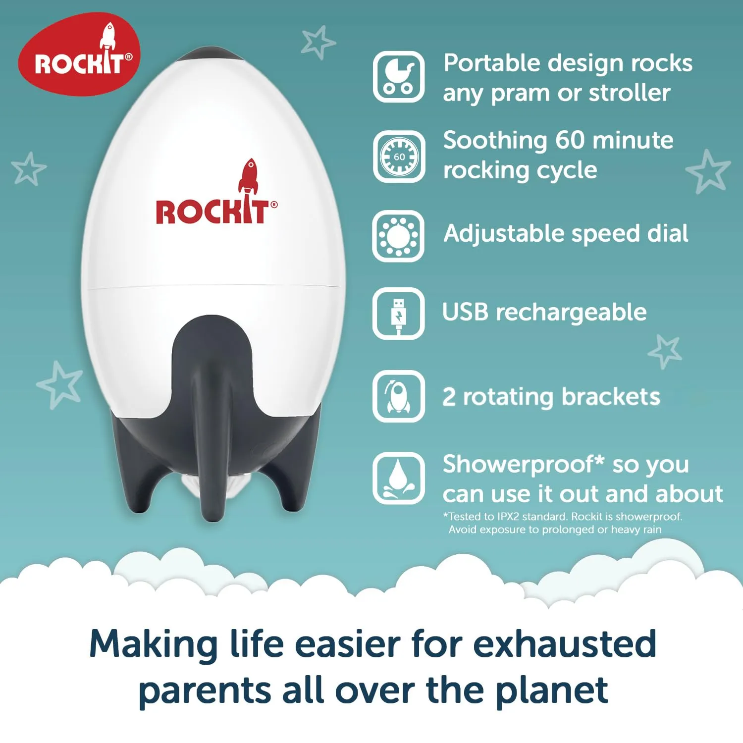 Rockit Bilanciere ricaricabile con due staffe, supporto per il sonno del bambino, dondola delicatamente qualsiasi passeggino o passeggino, velocità regolabile con timer di 60 minuti – si adatta a - immagine 3