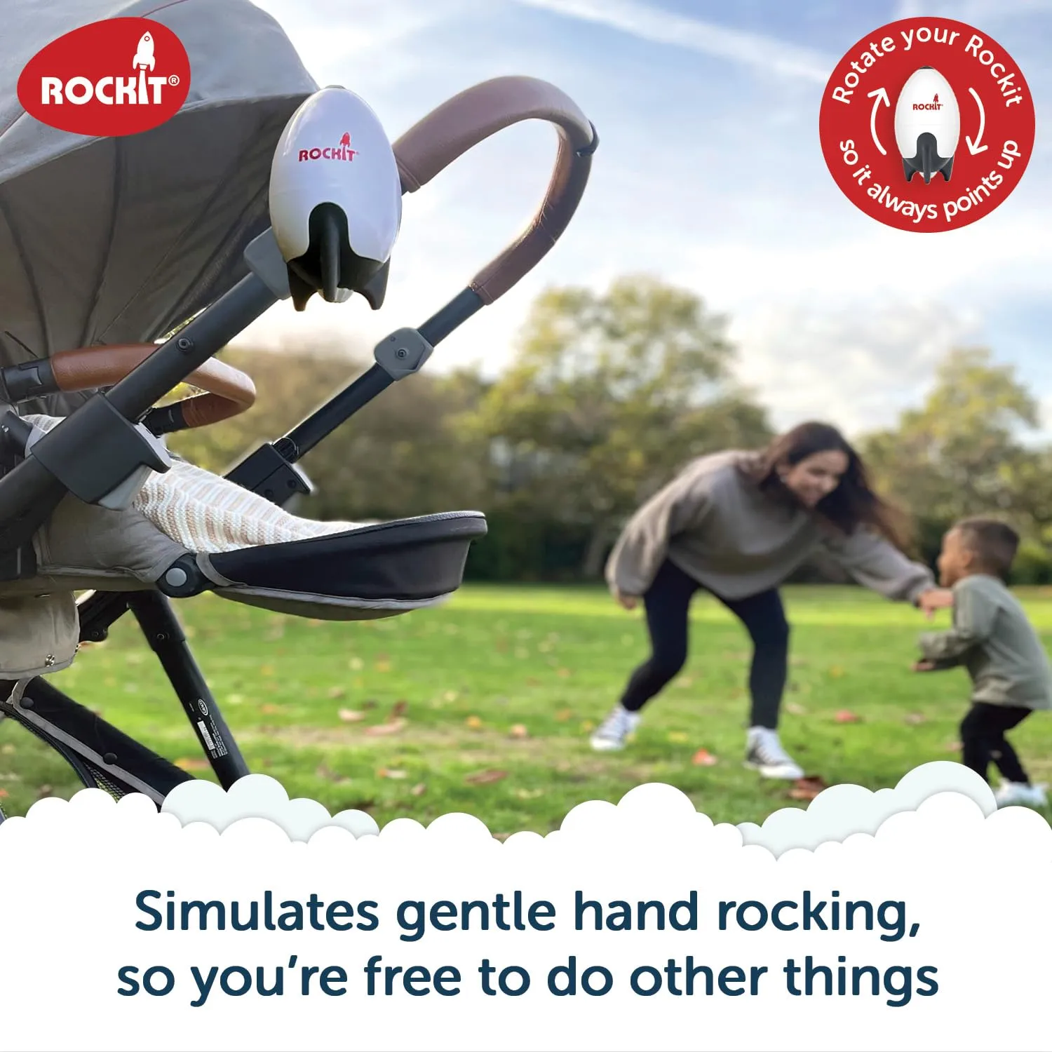 Rockit Bilanciere ricaricabile con due staffe, supporto per il sonno del bambino, dondola delicatamente qualsiasi passeggino o passeggino, velocità regolabile con timer di 60 minuti – si adatta a - immagine 4