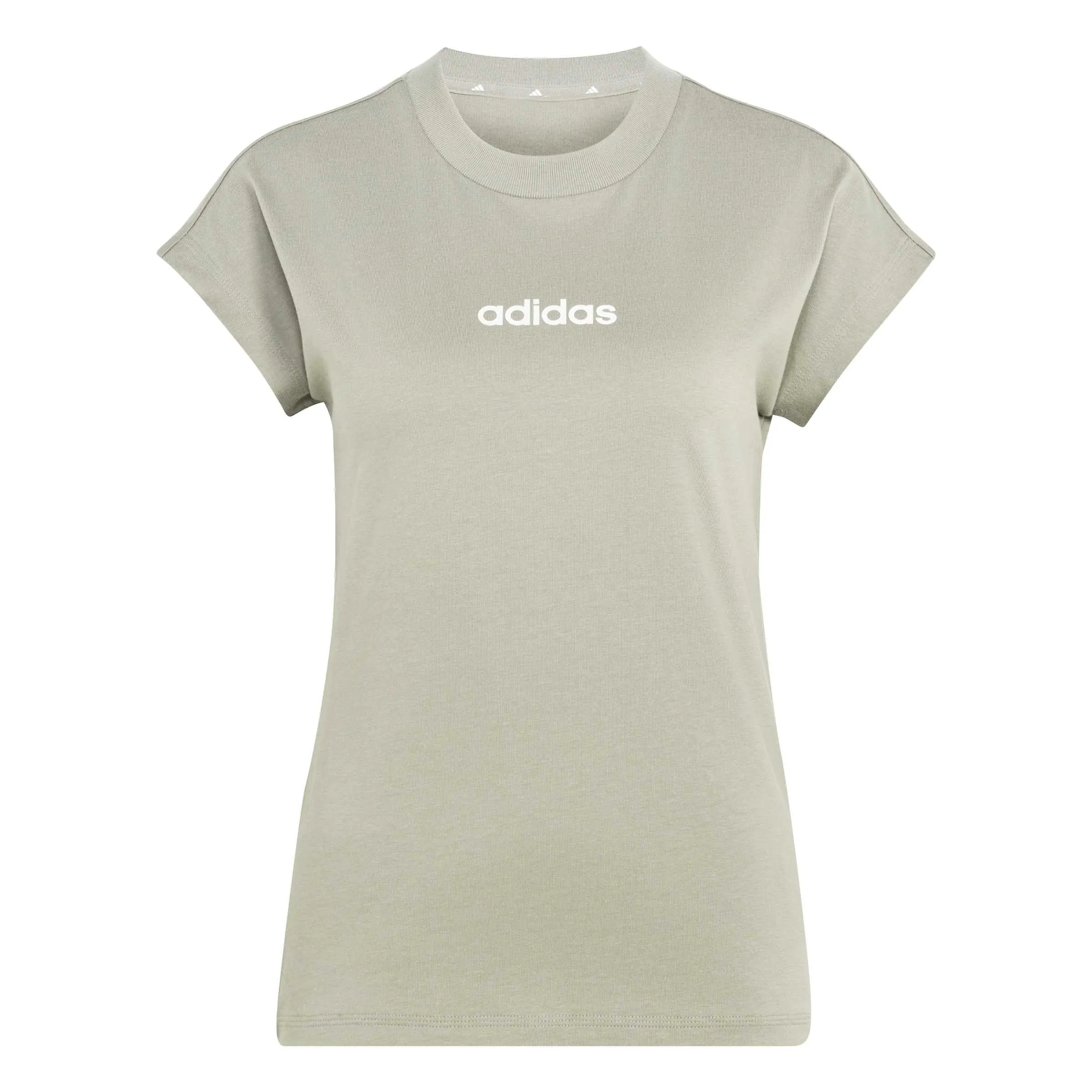 adidas Donna Essentials Linear Cotton Shirt, Silver Pebble/White, M - immagine 1