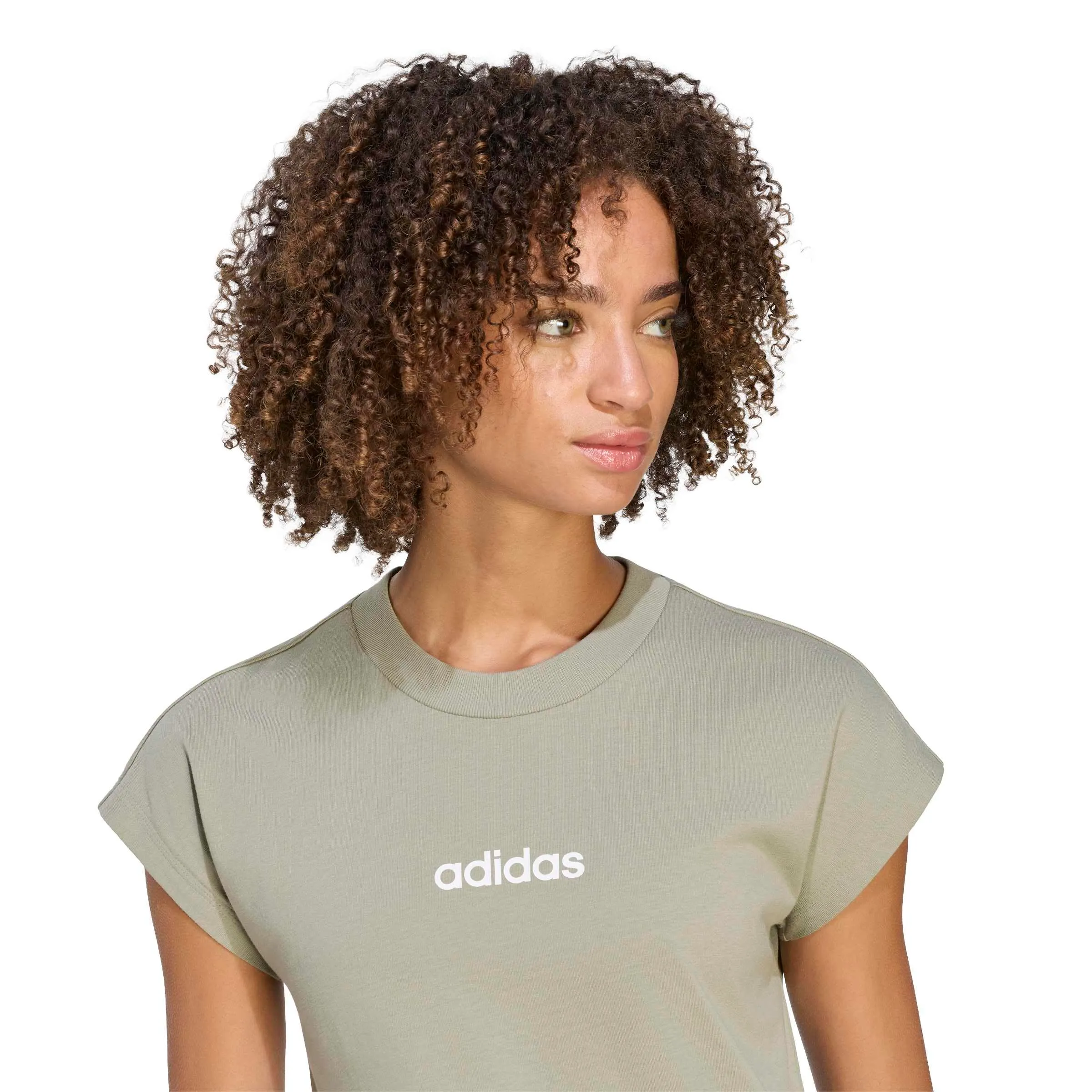 adidas Donna Essentials Linear Cotton Shirt, Silver Pebble/White, M - immagine 3