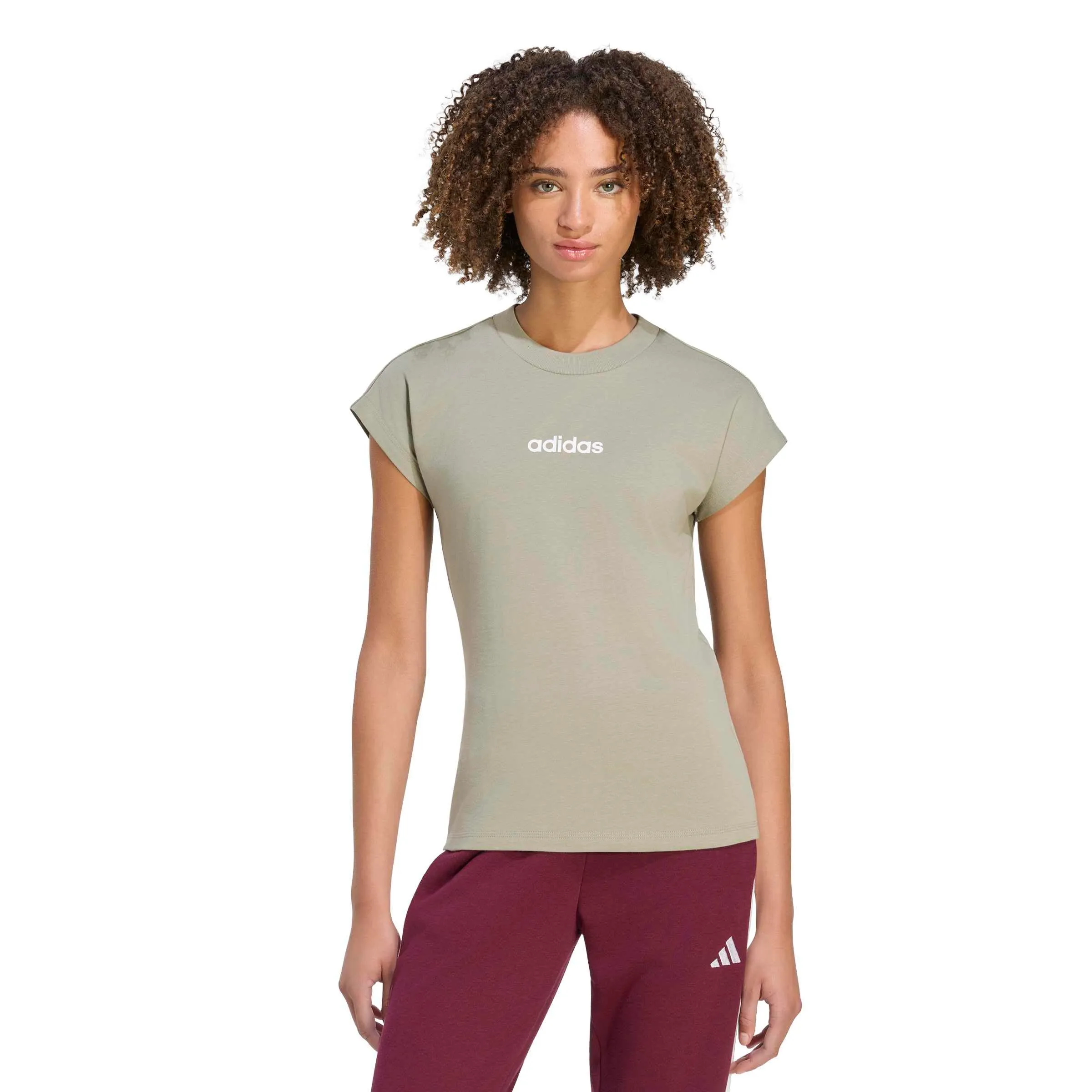 adidas Donna Essentials Linear Cotton Shirt, Silver Pebble/White, M - immagine 4