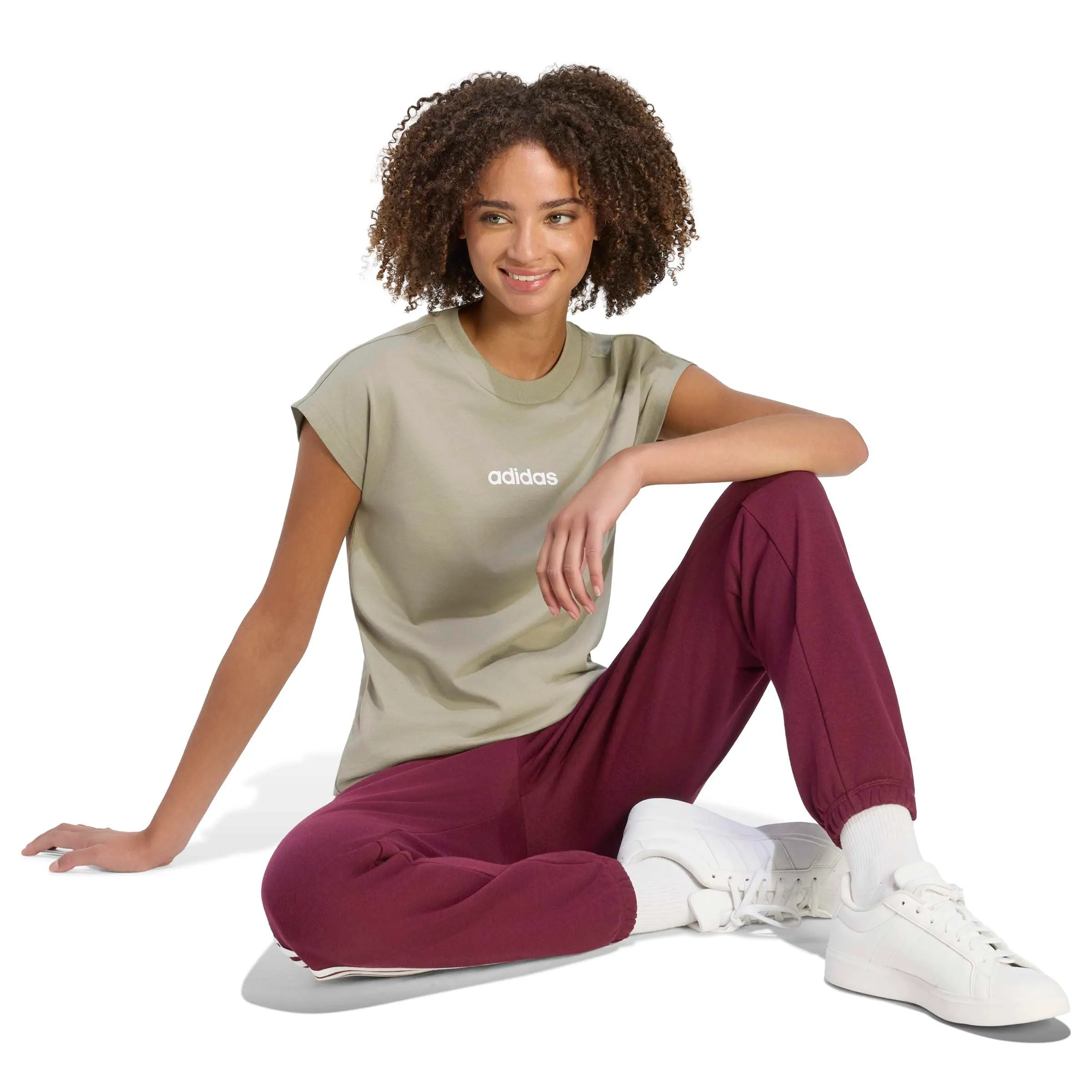 adidas Donna Essentials Linear Cotton Shirt, Silver Pebble/White, M - immagine 6