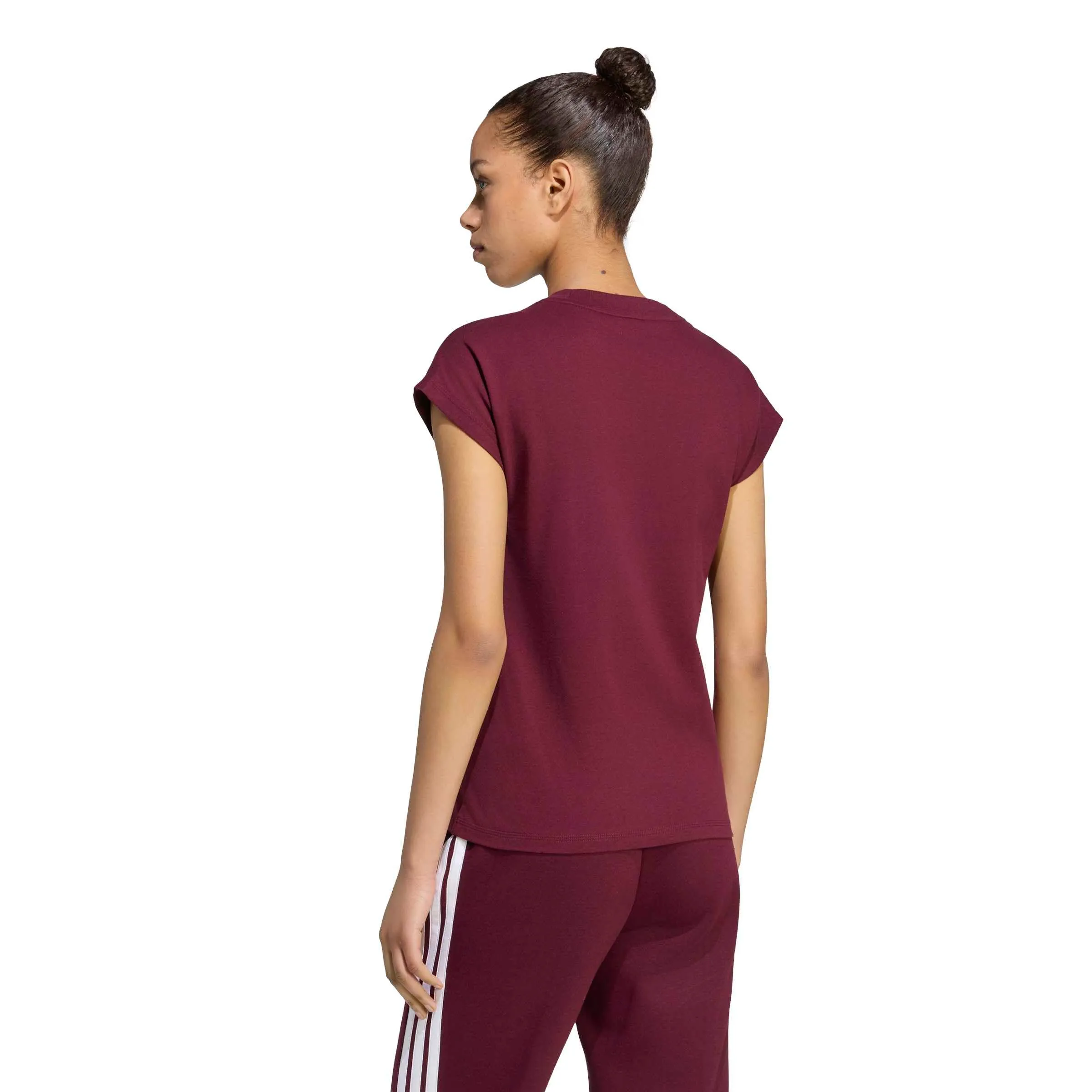 adidas Donna Essentials Linear Cotton Shirt, Maroon/White, M - immagine 2