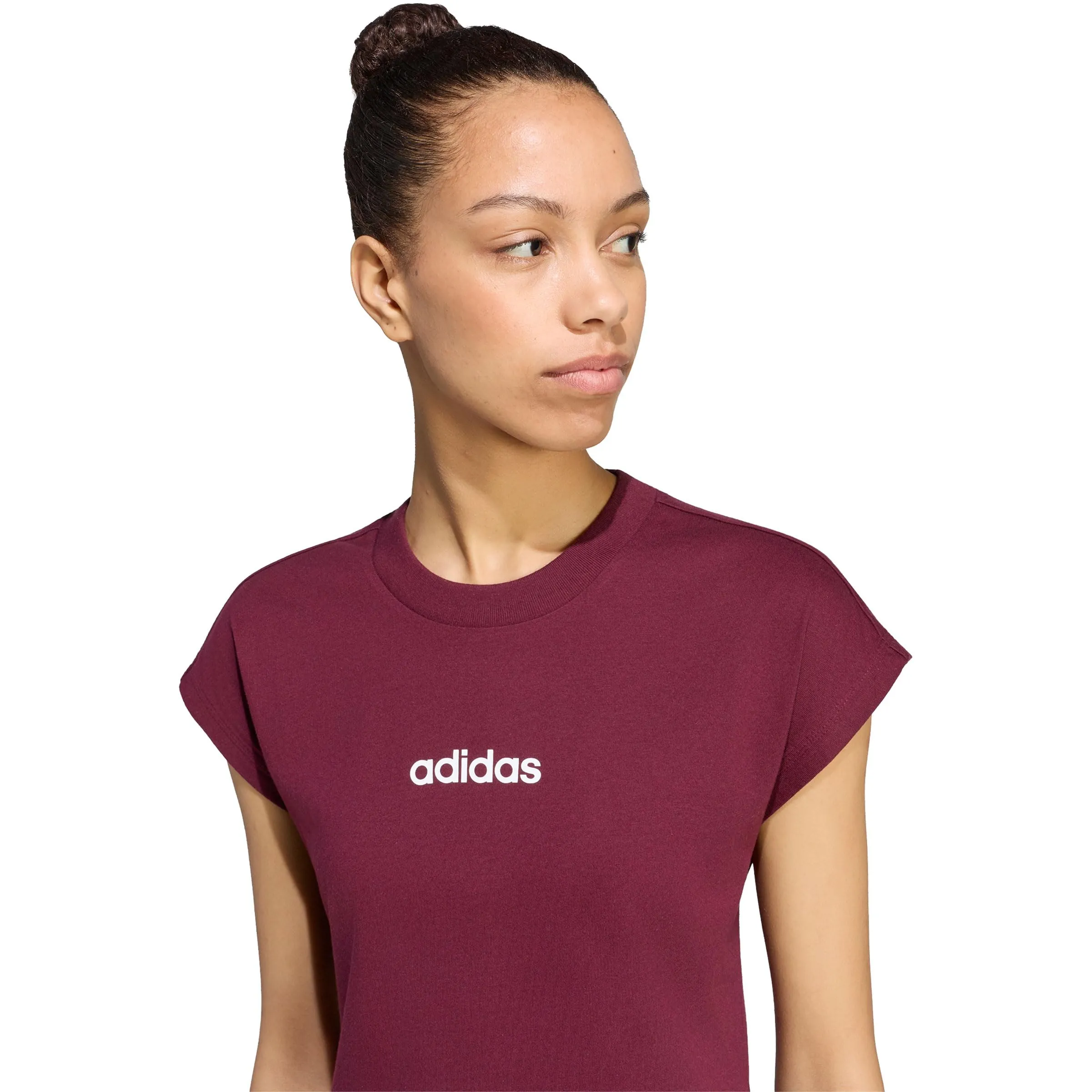 adidas Donna Essentials Linear Cotton Shirt, Maroon/White, M - immagine 3