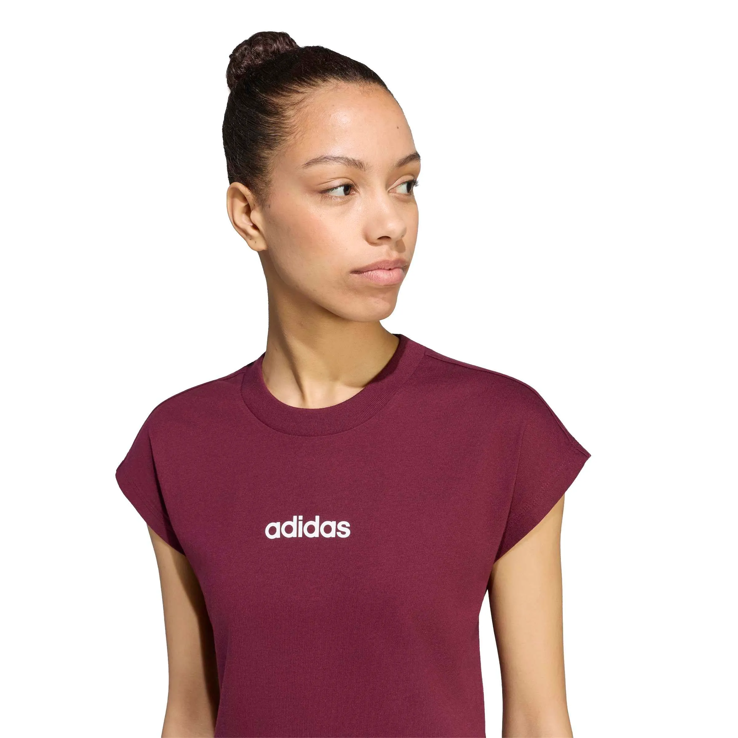 adidas Donna Essentials Linear Cotton Shirt, Maroon/White, M - immagine 5