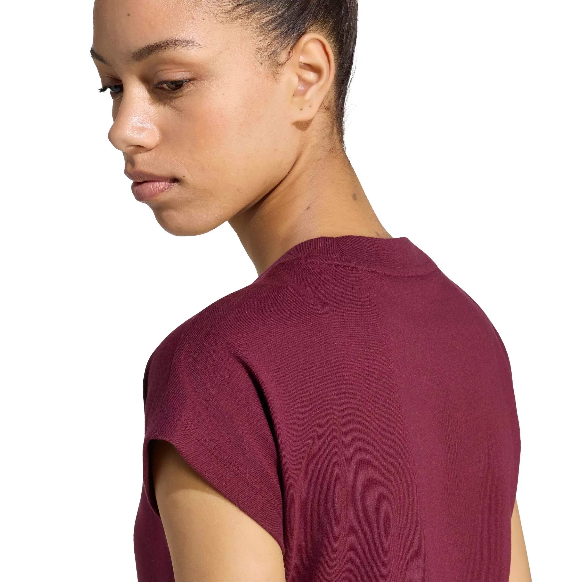 adidas Donna Essentials Linear Cotton Shirt, Maroon/White, M - immagine 6
