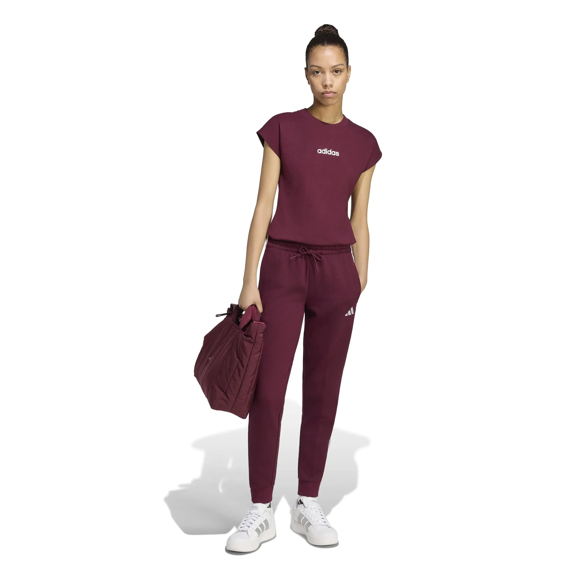 adidas Donna Essentials Linear Cotton Shirt, Maroon/White, M - immagine 7