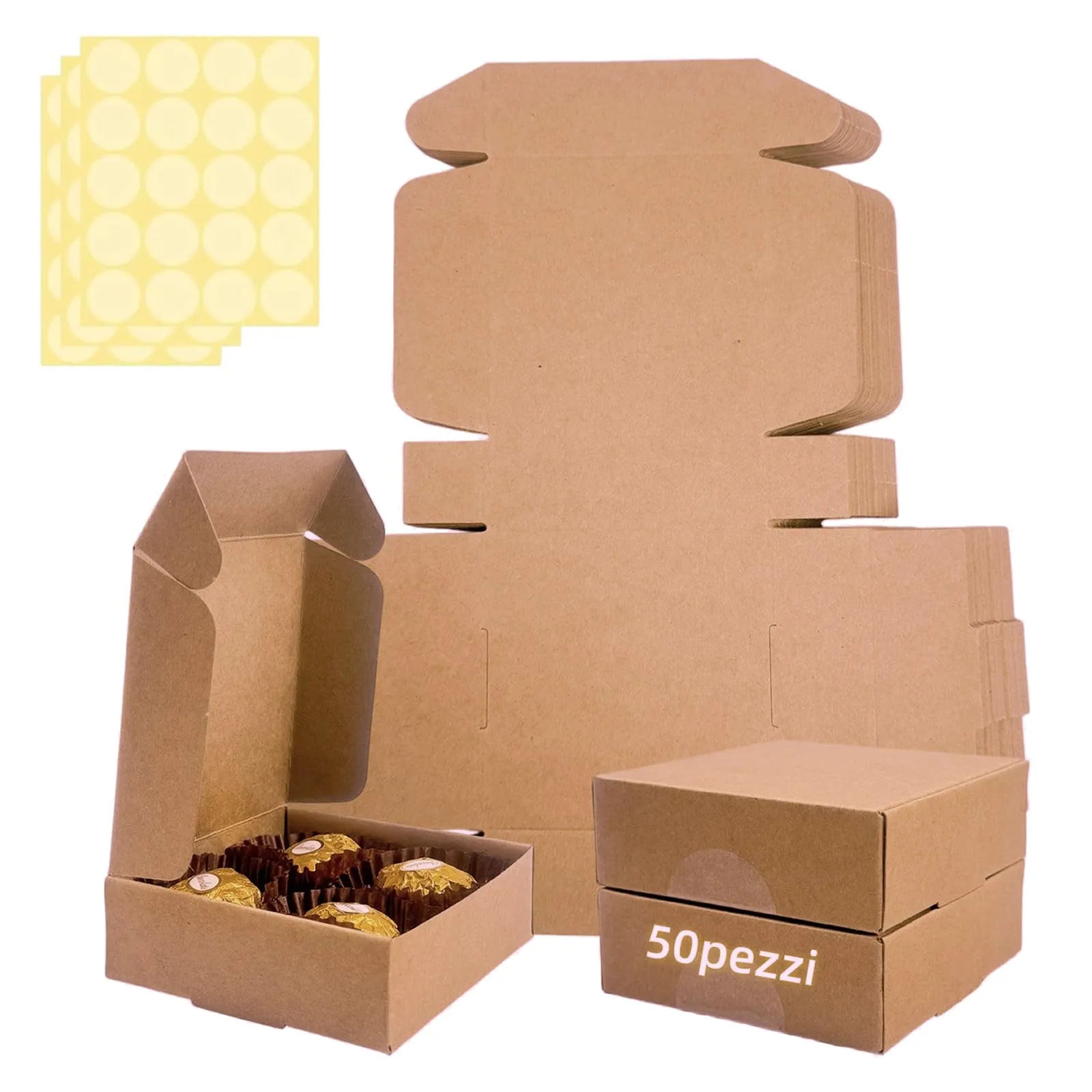 Festa Centro Scatolina Carta Kraft Marrone con Coperchio 9x9x3cm 50 pezzi - immagine 1