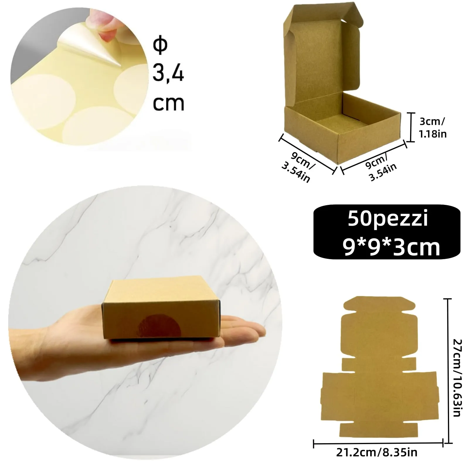 Festa Centro Scatolina Carta Kraft Marrone con Coperchio 9x9x3cm 50 pezzi - immagine 2