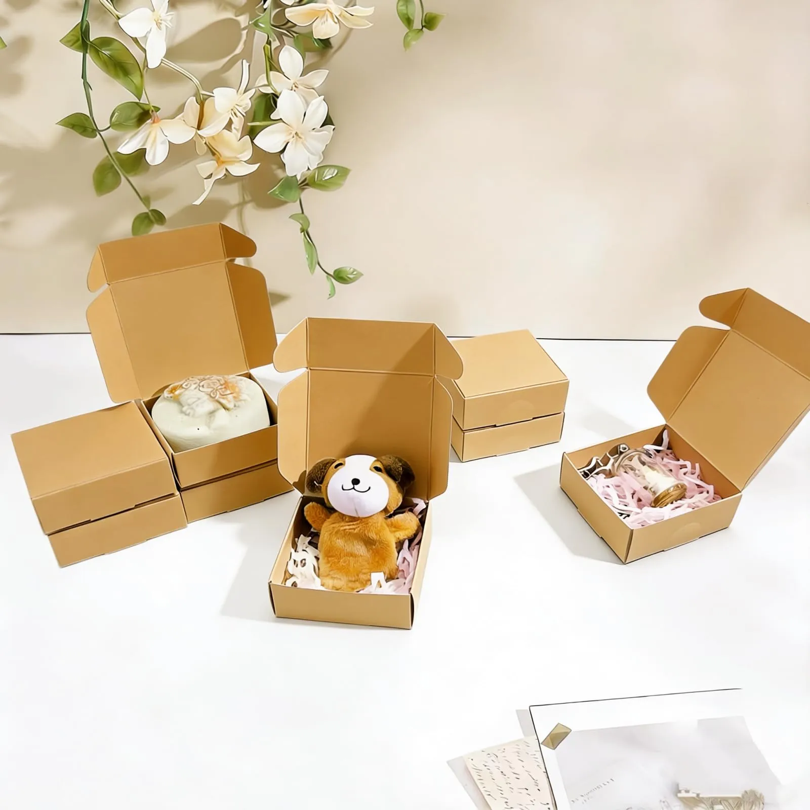 Festa Centro Scatolina Carta Kraft Marrone con Coperchio 9x9x3cm 50 pezzi - immagine 5