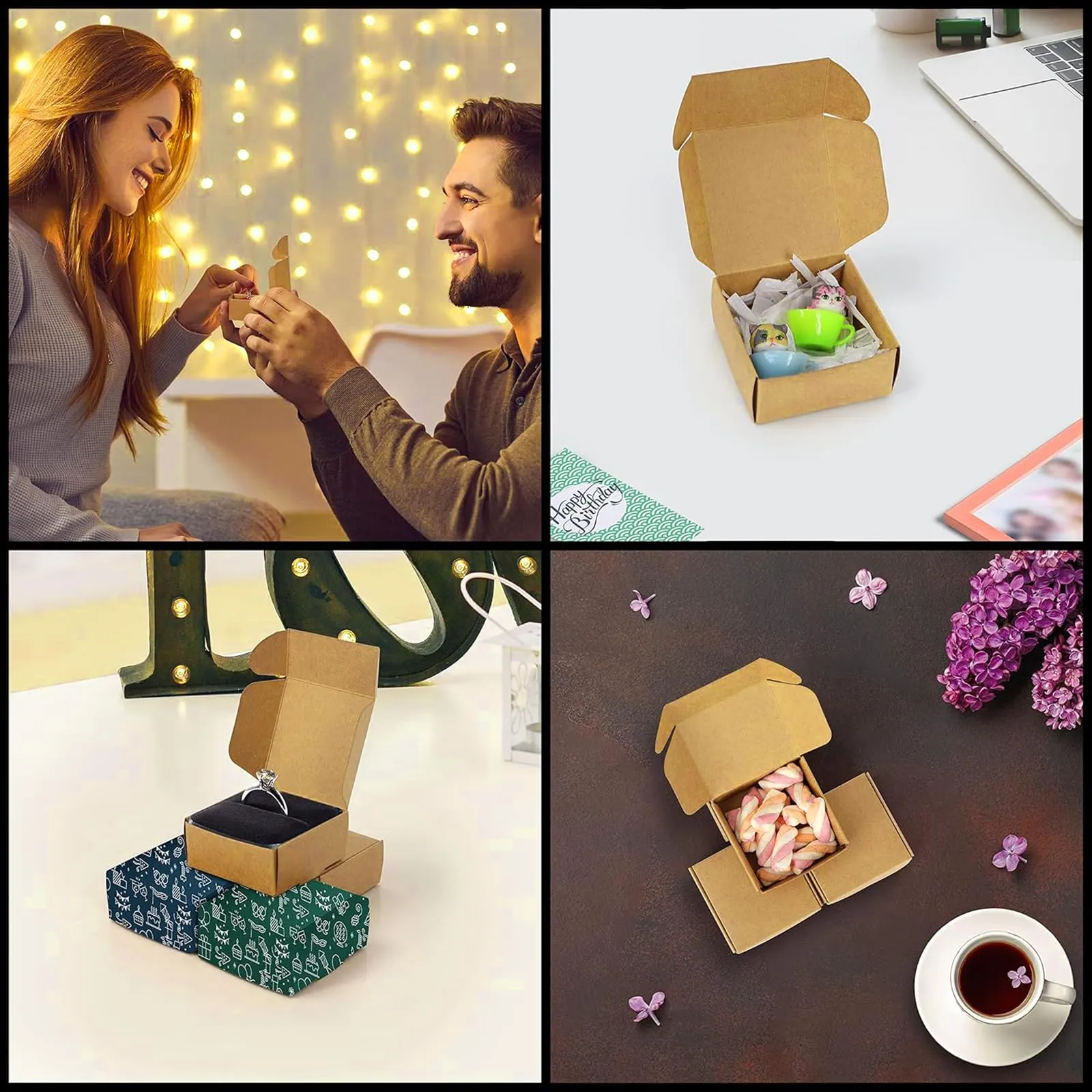 Festa Centro Scatolina Carta Kraft Marrone con Coperchio 9x9x3cm 50 pezzi - immagine 6