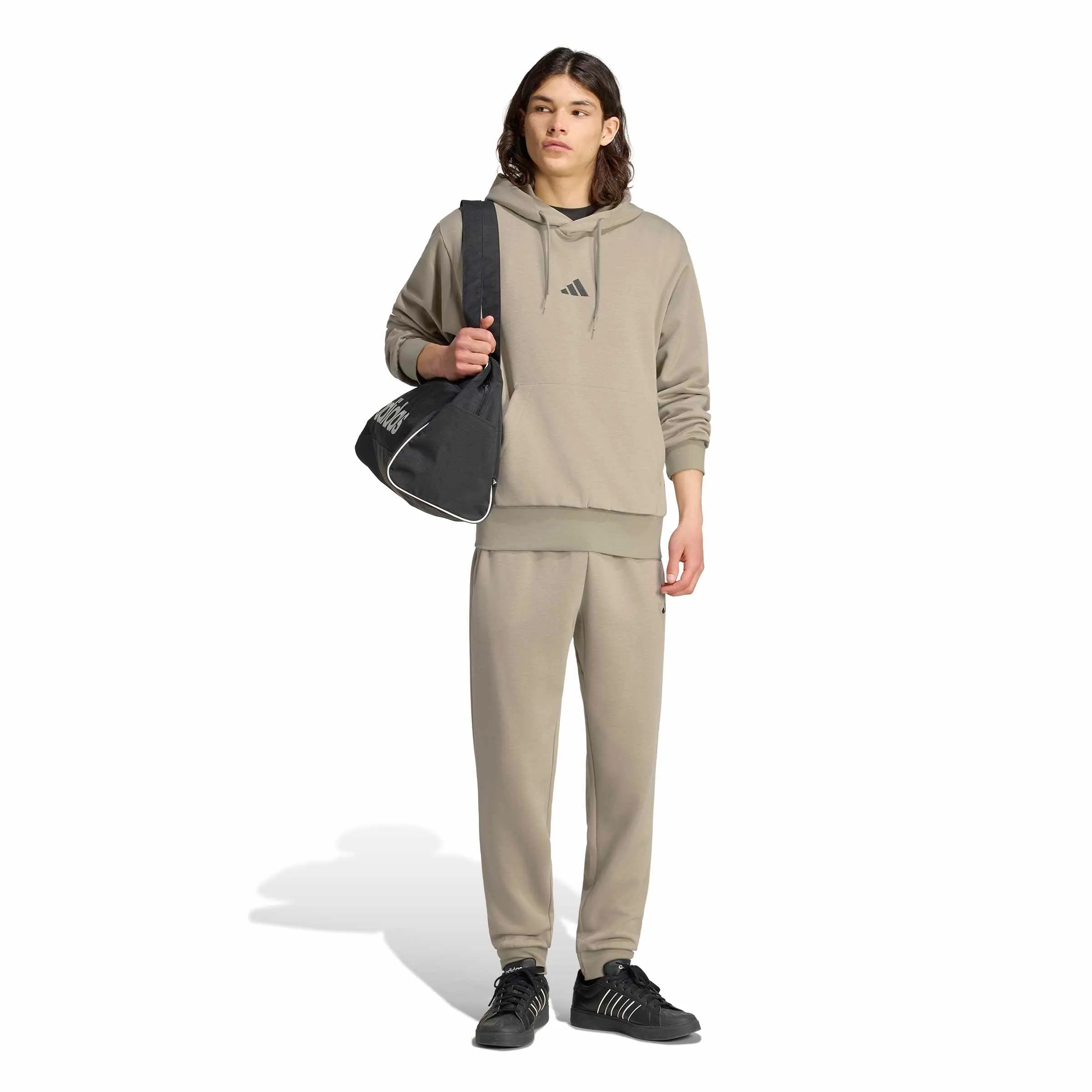 adidas Uomo Essentials Feelcozy Fleece Hoodie Sweatshirt, Silver Pebble/Black, L - immagine 6