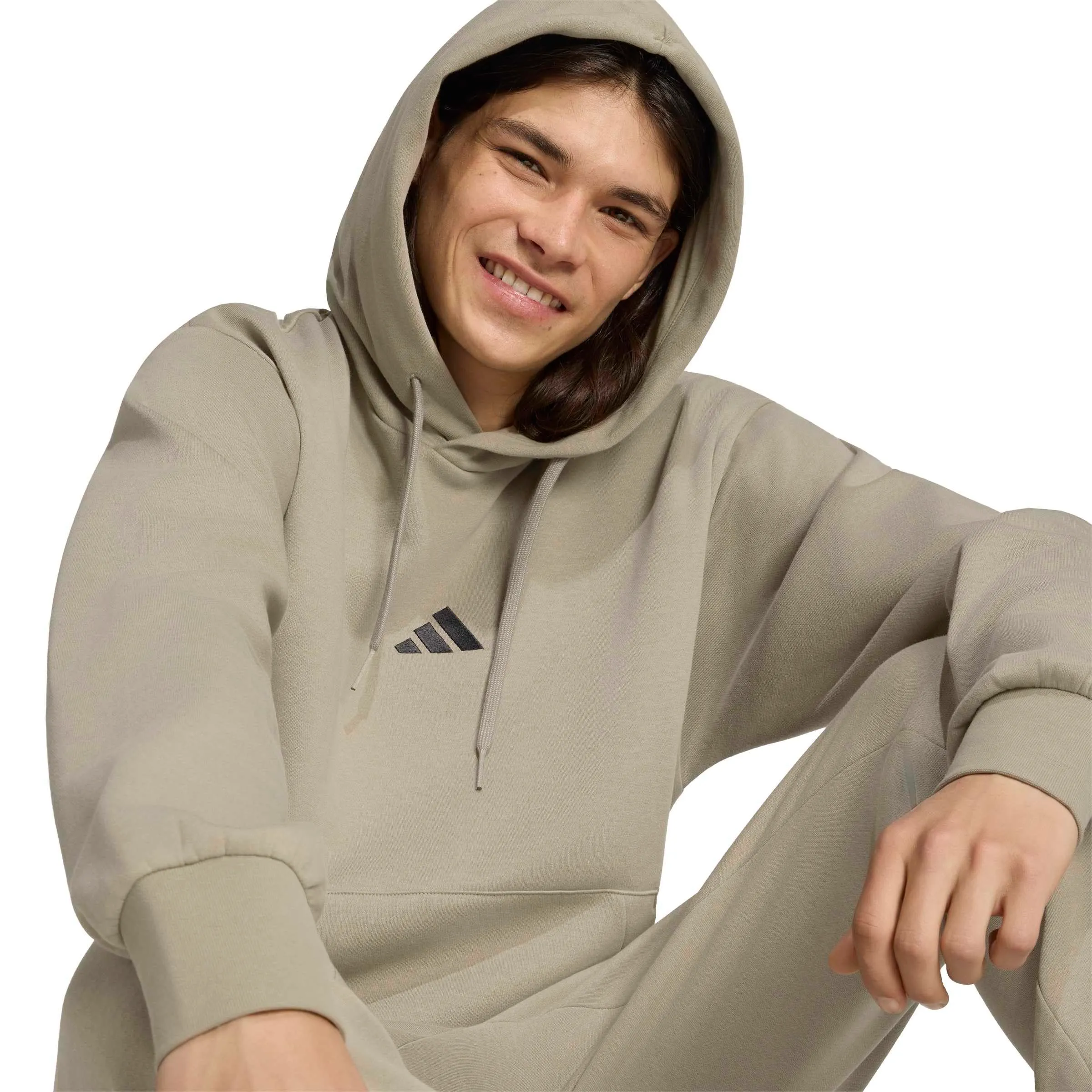 adidas Uomo Essentials Feelcozy Fleece Hoodie Sweatshirt, Silver Pebble/Black, M - immagine 4