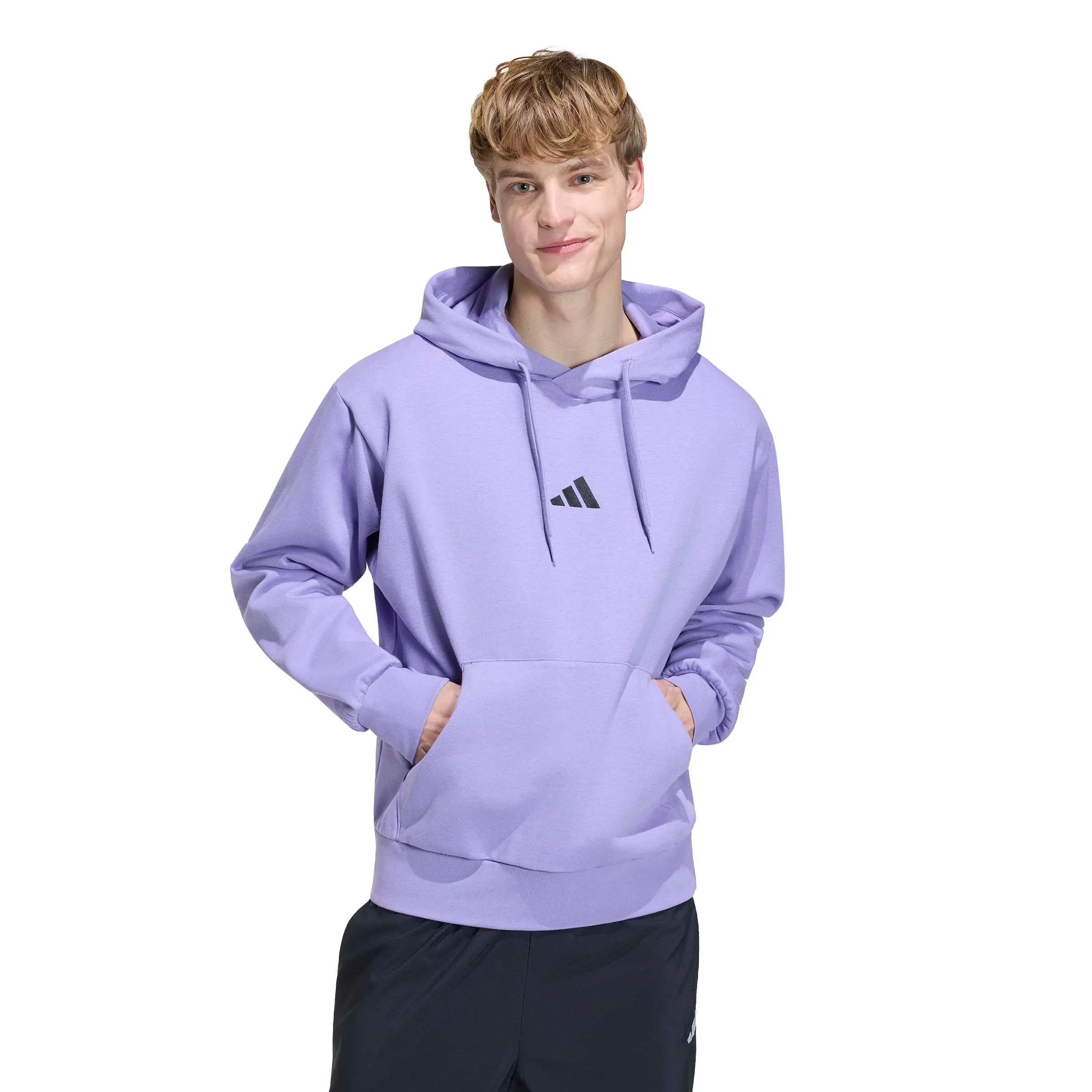 adidas Uomo Essentials Feelcozy Fleece Hoodie Sweatshirt, Magic Lilac/Black, M - immagine 2