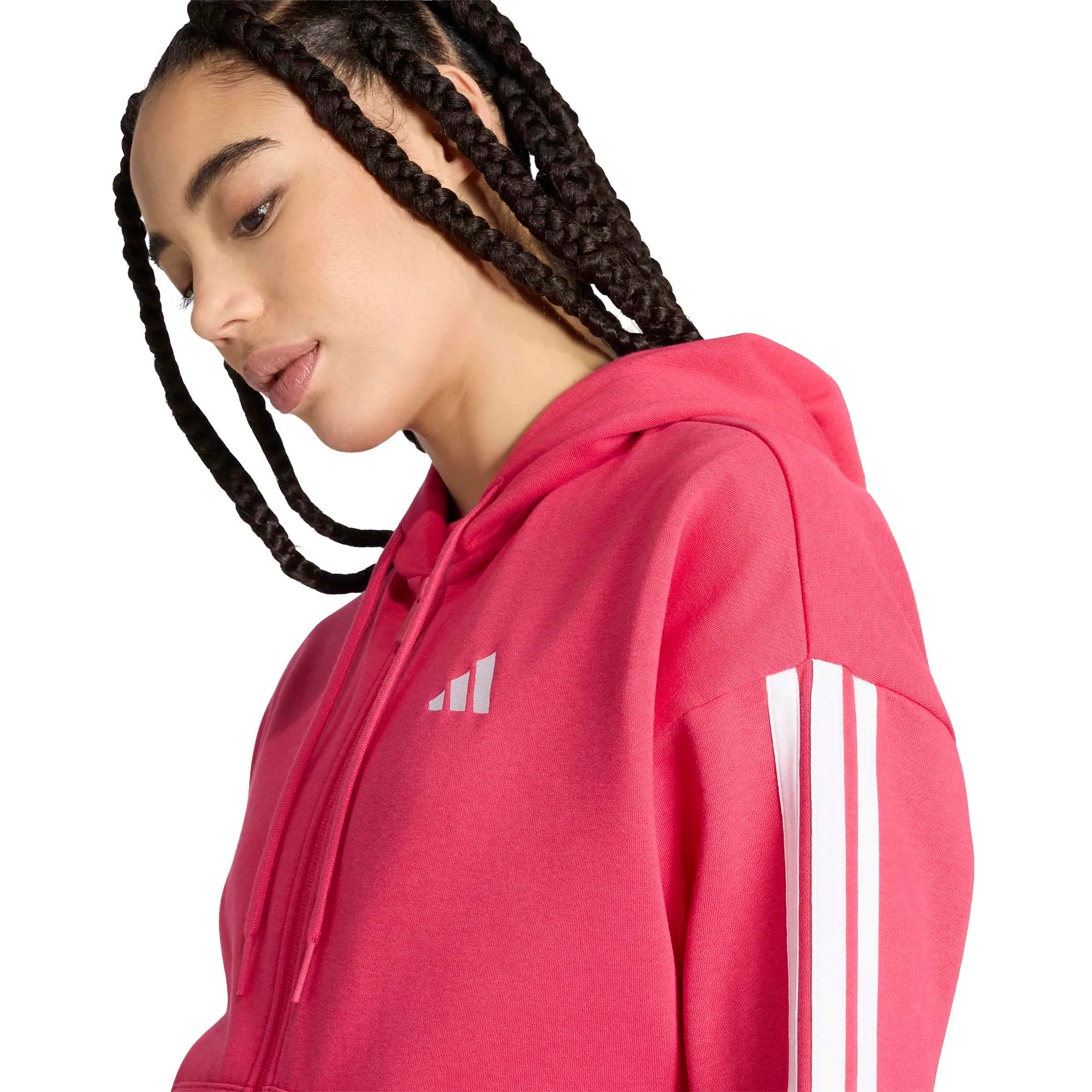 adidas Donna Essentials 3-Stripes Full-Zip Fleece Hoodie Sweatshirt, Power Pink/White, XS - immagine 4