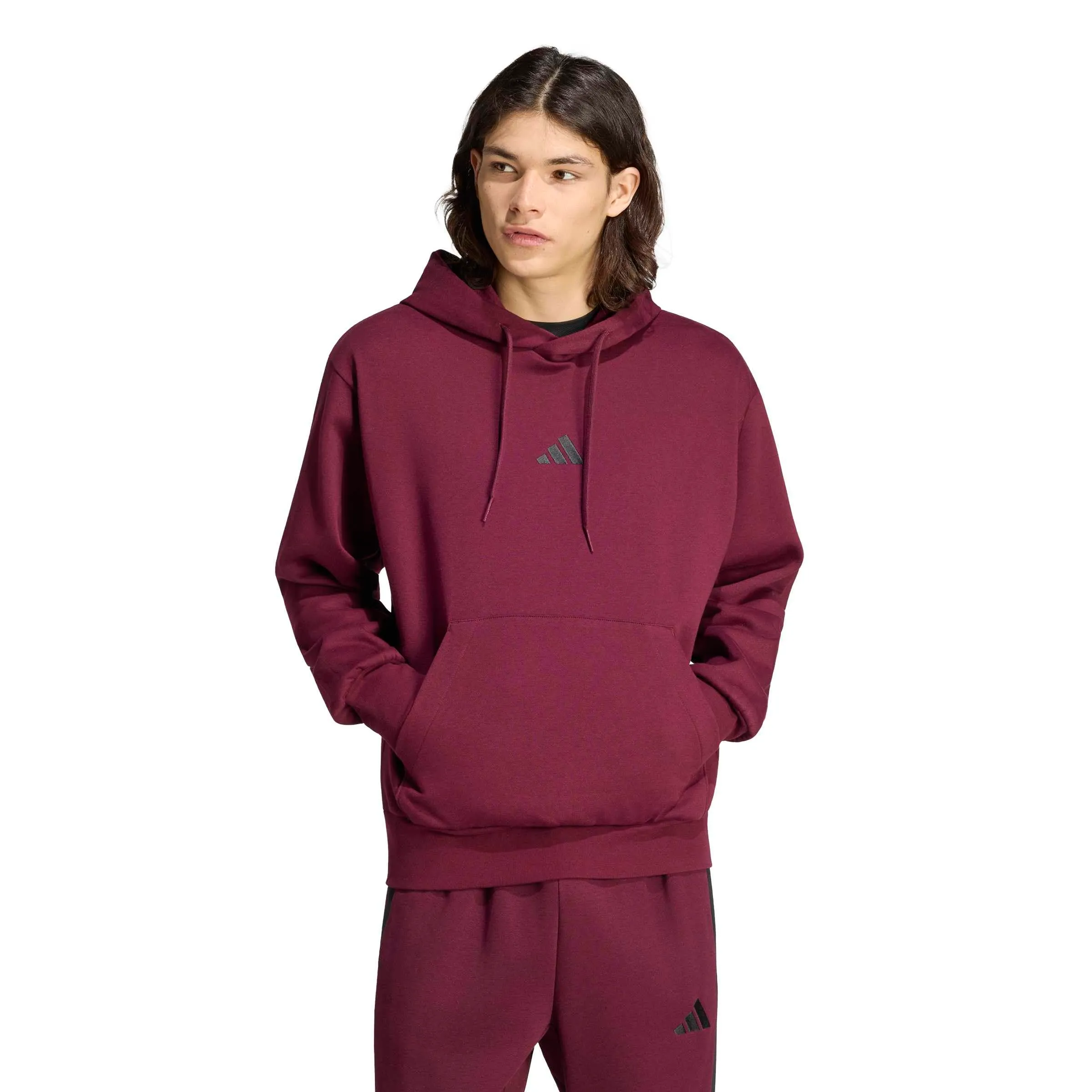 adidas Uomo Essentials Feelcozy Fleece Hoodie Sweatshirt, Maroon/Black, S - immagine 2