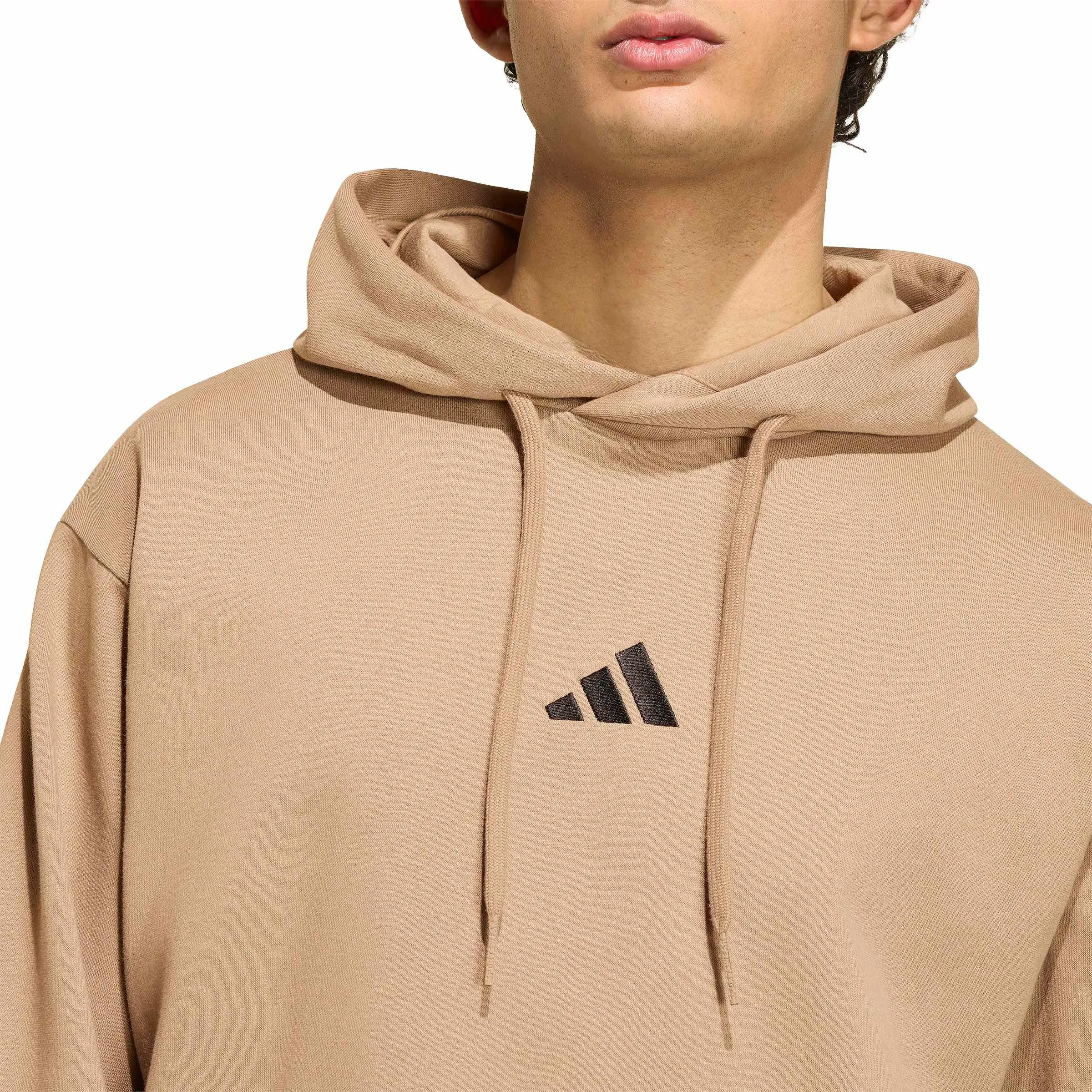 adidas Uomo Essentials Feelcozy Fleece Hoodie Sweatshirt, Khaki Six/Black, XXL - immagine 4