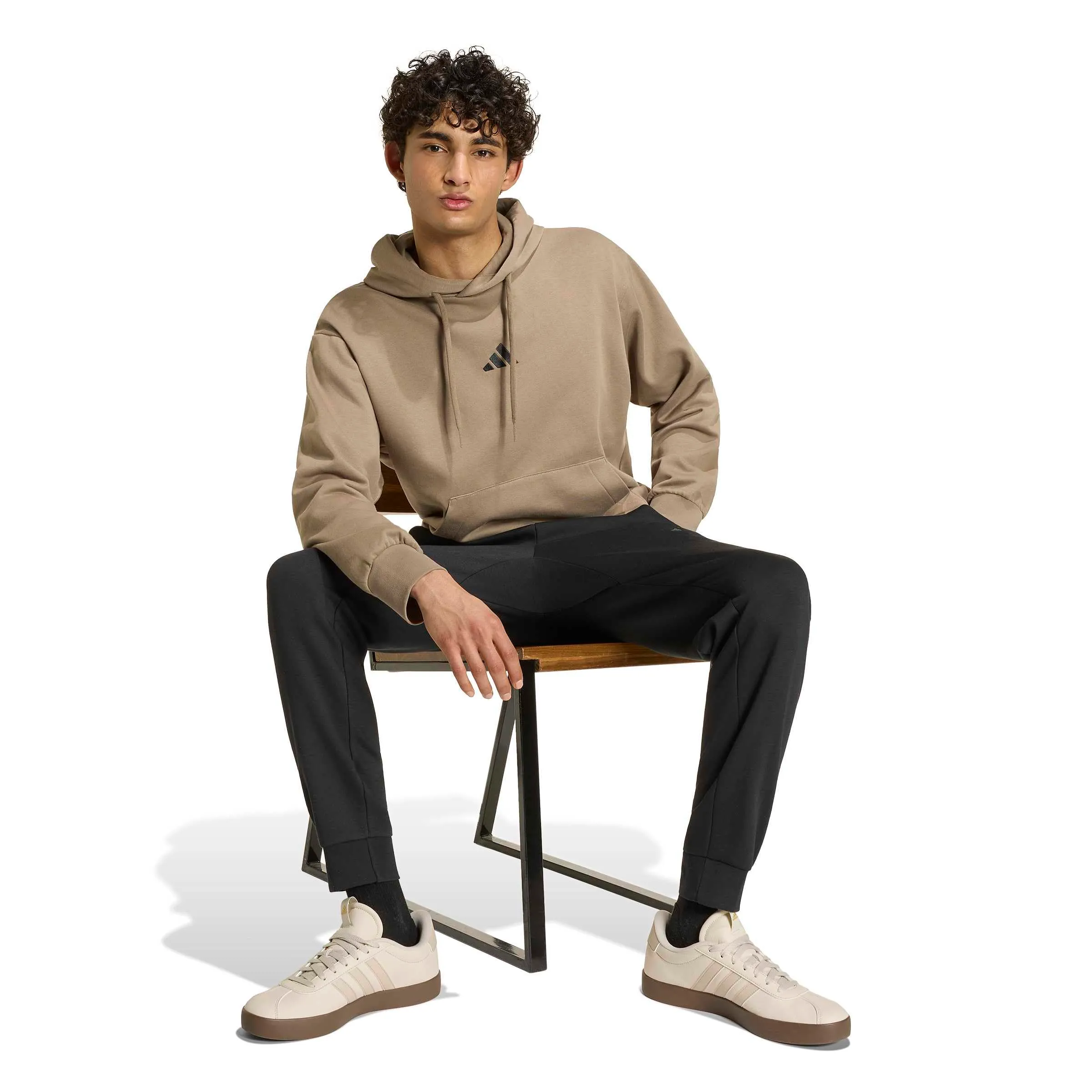 adidas Uomo Essentials Feelcozy Fleece Hoodie Sweatshirt, Khaki Six/Black, XXL - immagine 6