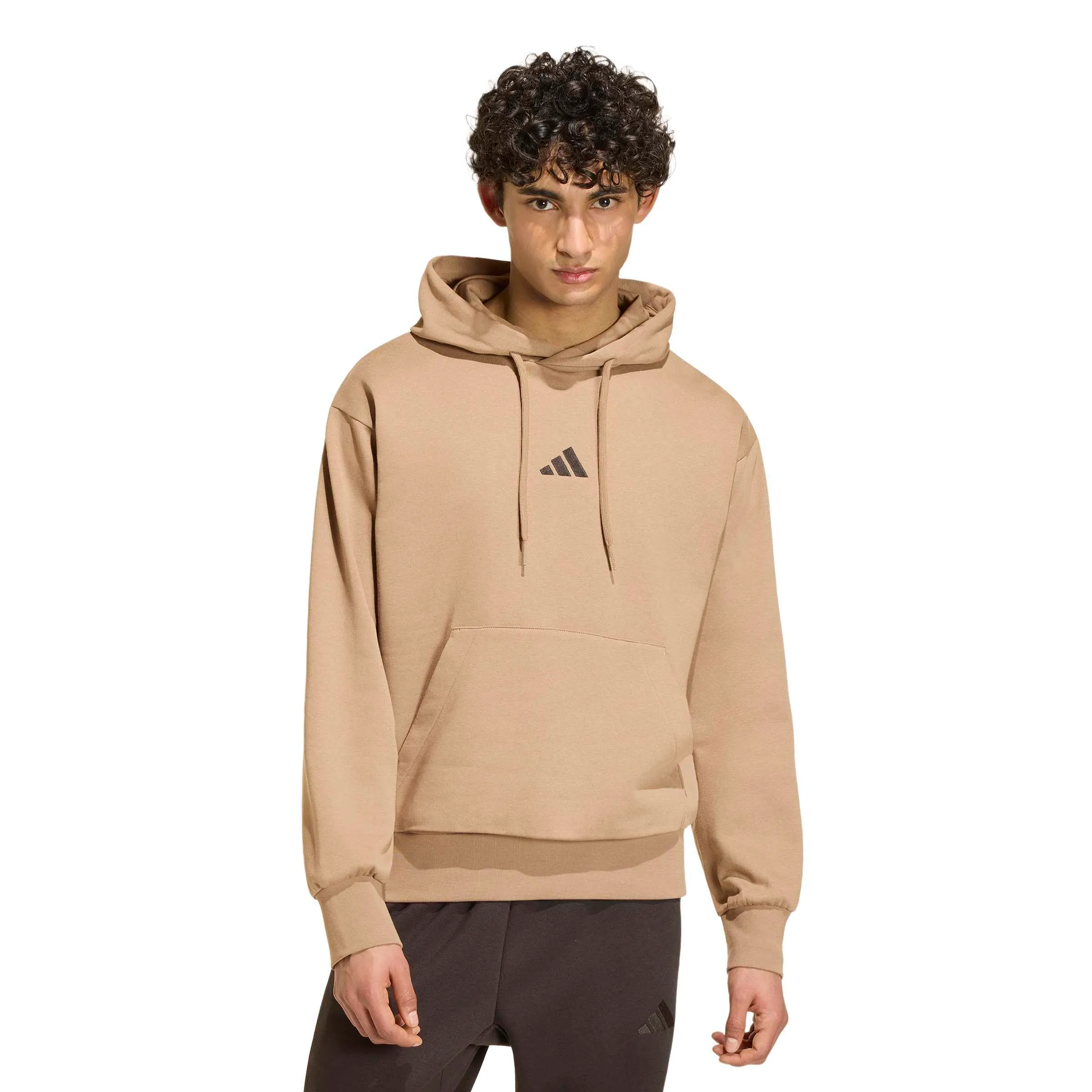 adidas Uomo Essentials Feelcozy Fleece Hoodie Sweatshirt, Khaki Six/Black, XS - immagine 3