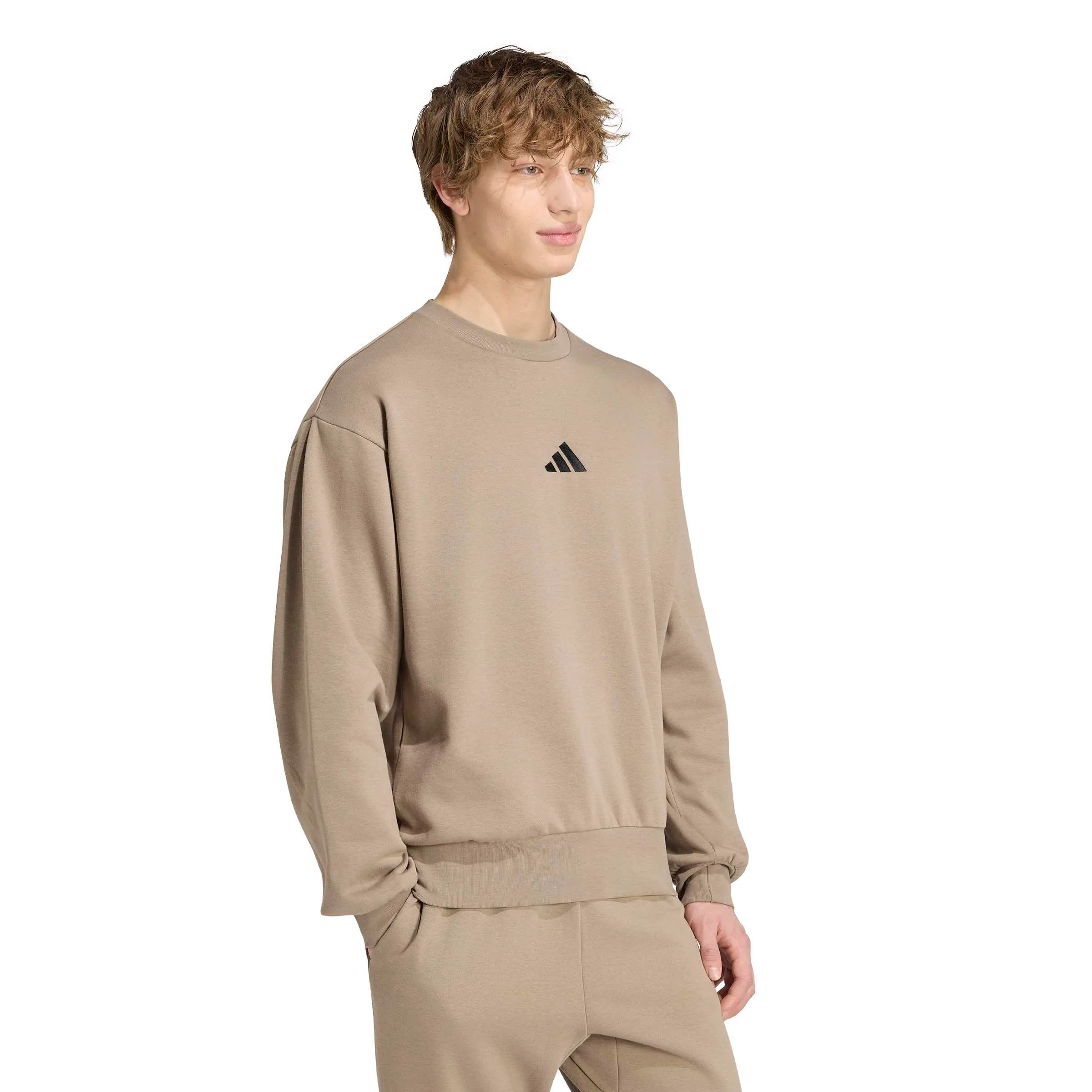 adidas Uomo Essentials Feelcozy Fleece Sweatshirt, Khaki Six/Black, XS - immagine 4