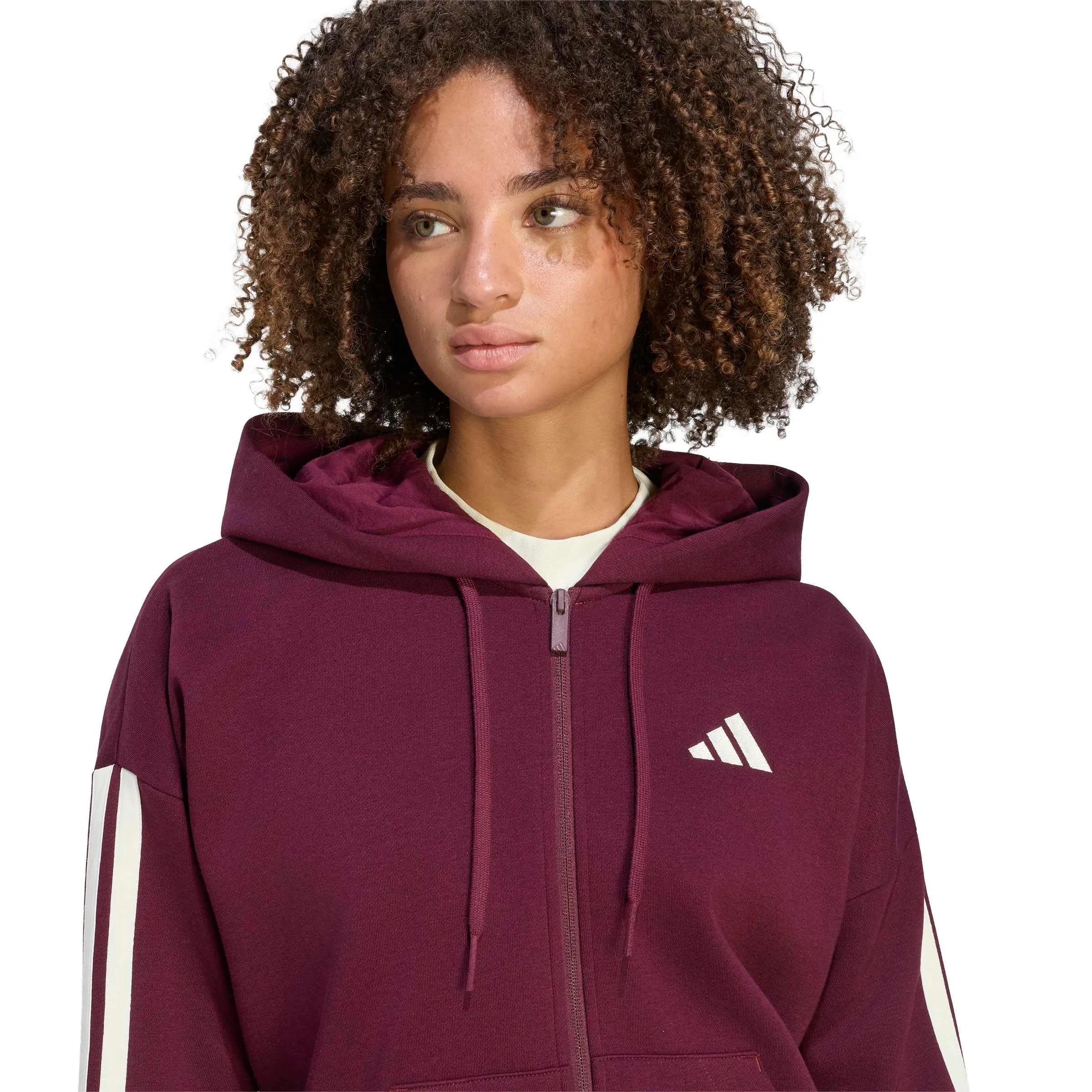 adidas Donna Essentials 3-Stripes Full-Zip Fleece Hoodie Sweatshirt, Maroon/Ivory, L - immagine 4