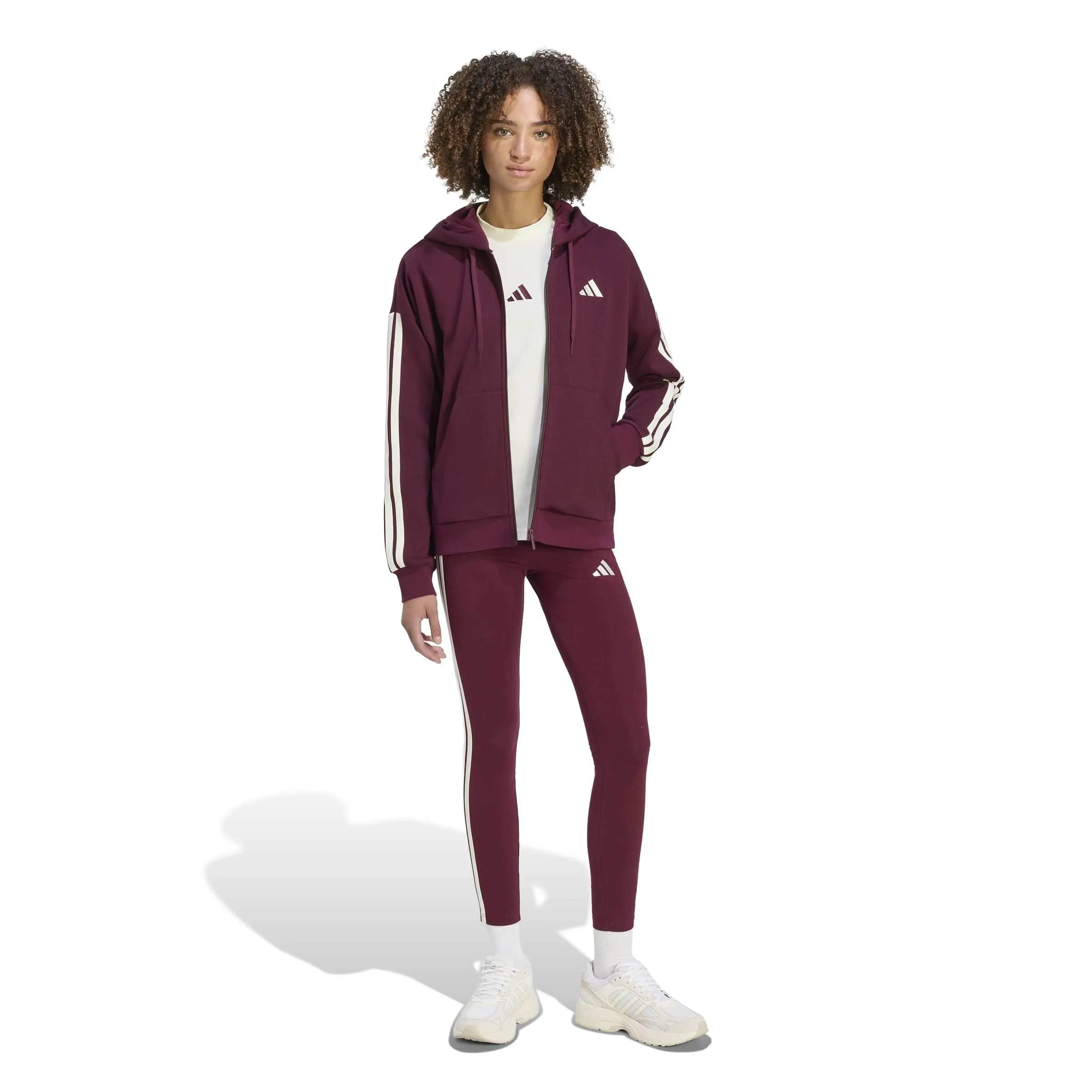 adidas Donna Essentials 3-Stripes Full-Zip Fleece Hoodie Sweatshirt, Maroon/Ivory, L - immagine 6