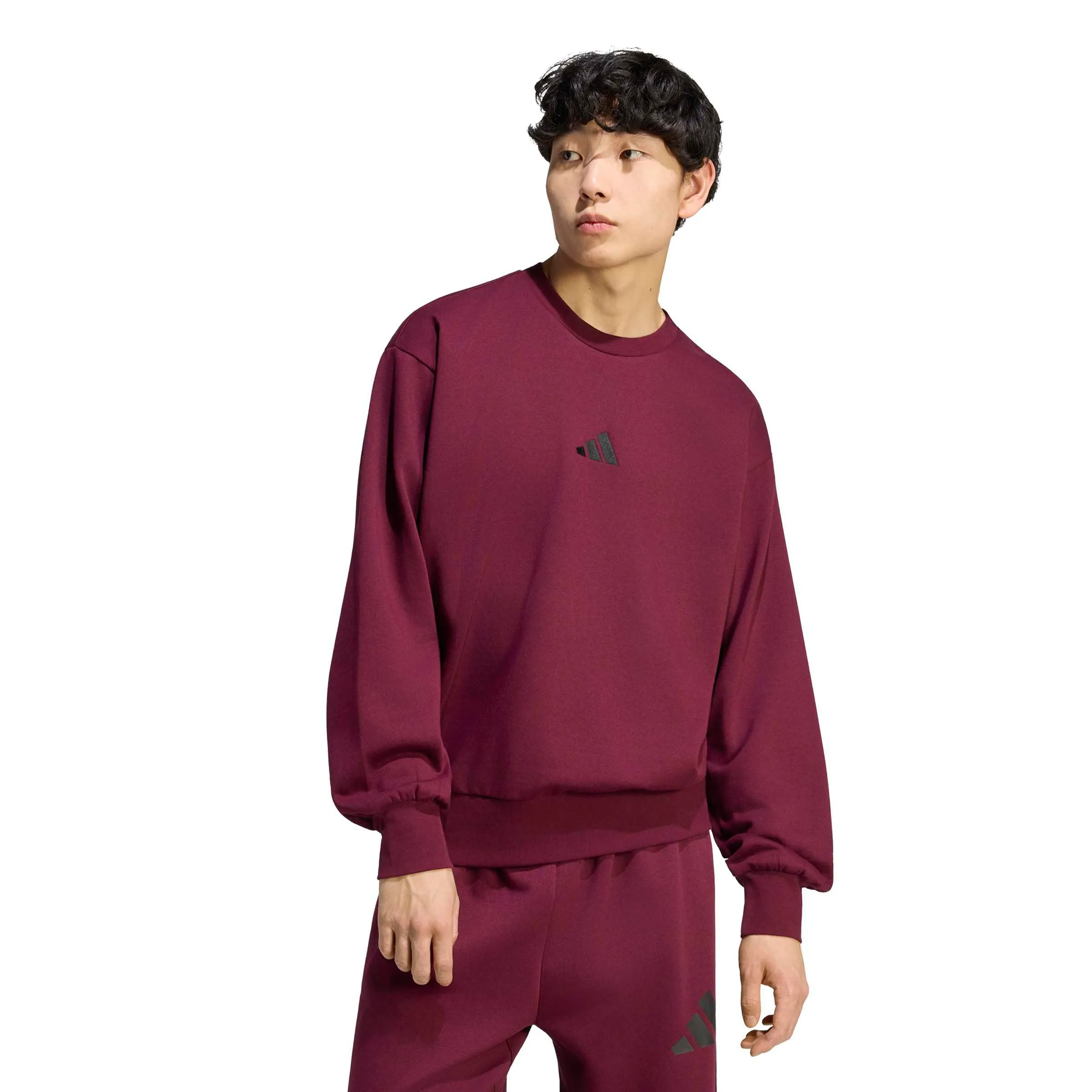 adidas Uomo Essentials Feelcozy Fleece Sweatshirt, Maroon/Black, L - immagine 4