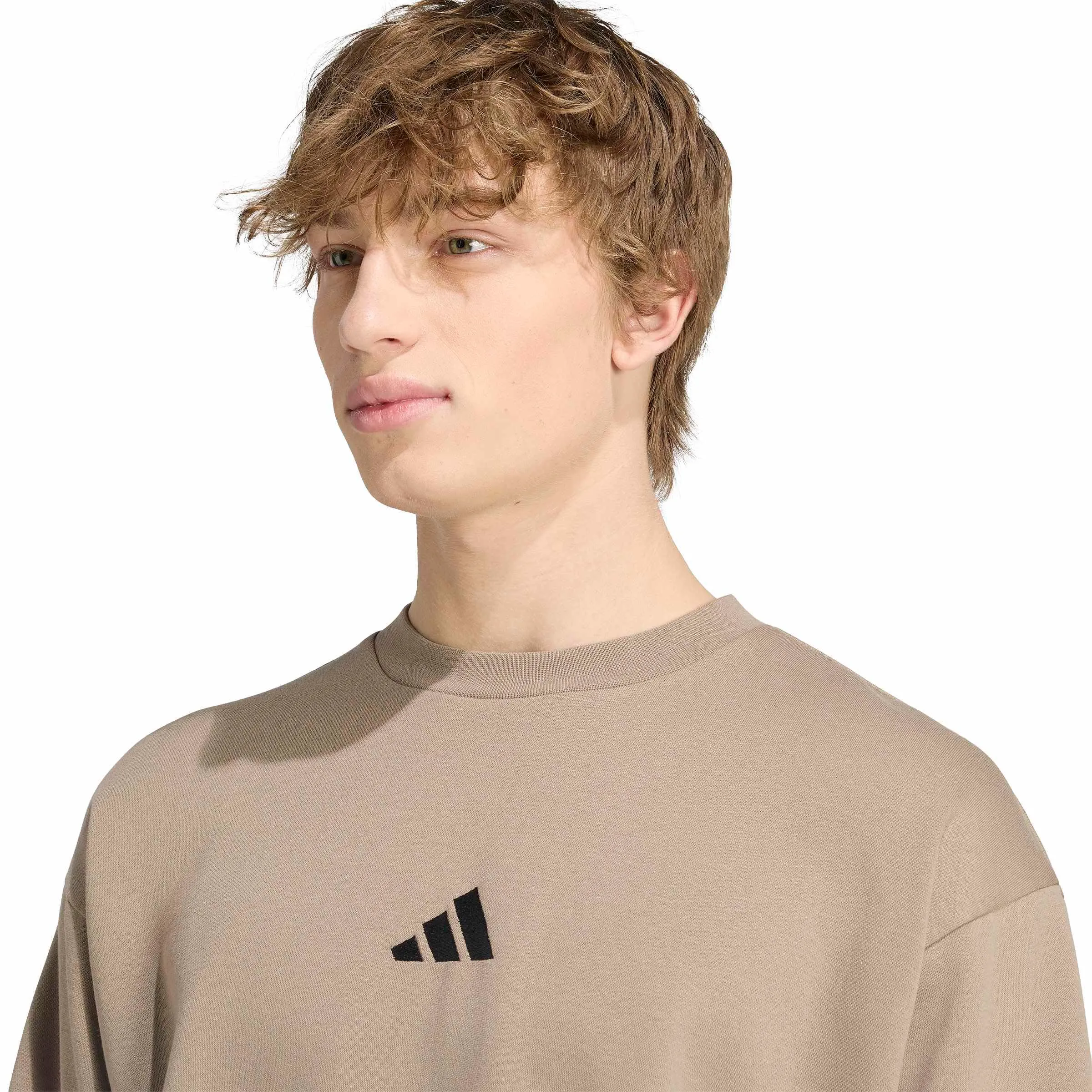adidas Uomo Essentials Feelcozy Fleece Sweatshirt, Khaki Six/Black, S - immagine 3