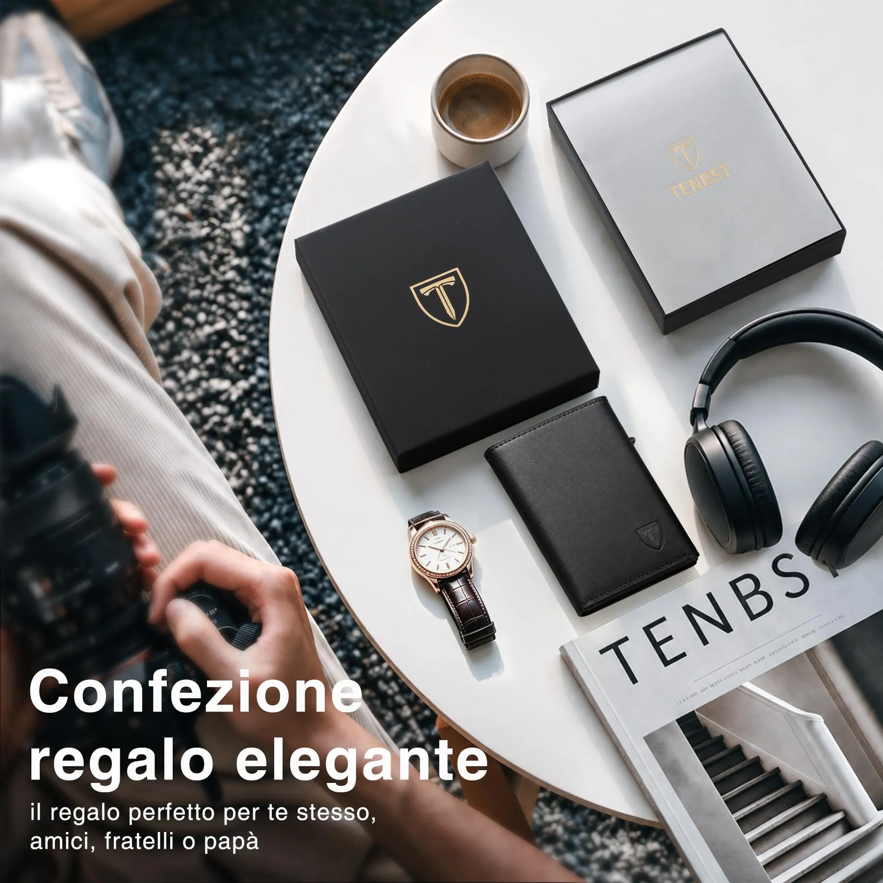 TENBST Portafoglio Uomo di Alta Qualità, esclusivo Portafoglio Uomo Slim con Portamonete & Protezione RFID, lussuoso Portacarte Uomo in Pelle, 8 Scomparti per Carte di Credito, Regalo per Uomini - immagine 8