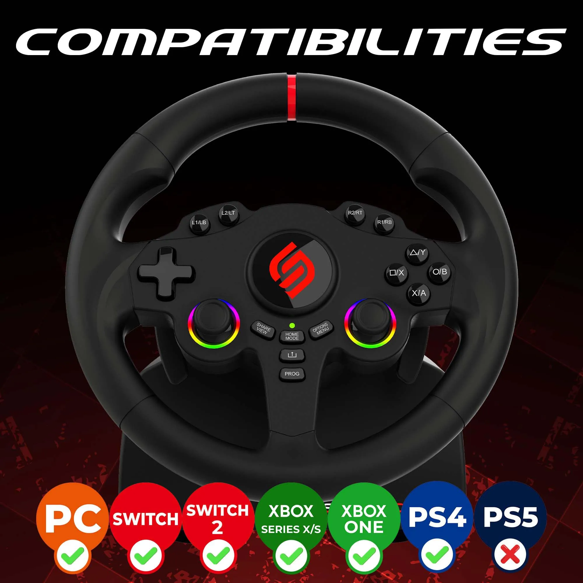 SUBSONIC - Volante Gaming 220 RS per PS4, Xbox, Switch 1 e 2, PC - Nero - immagine 2