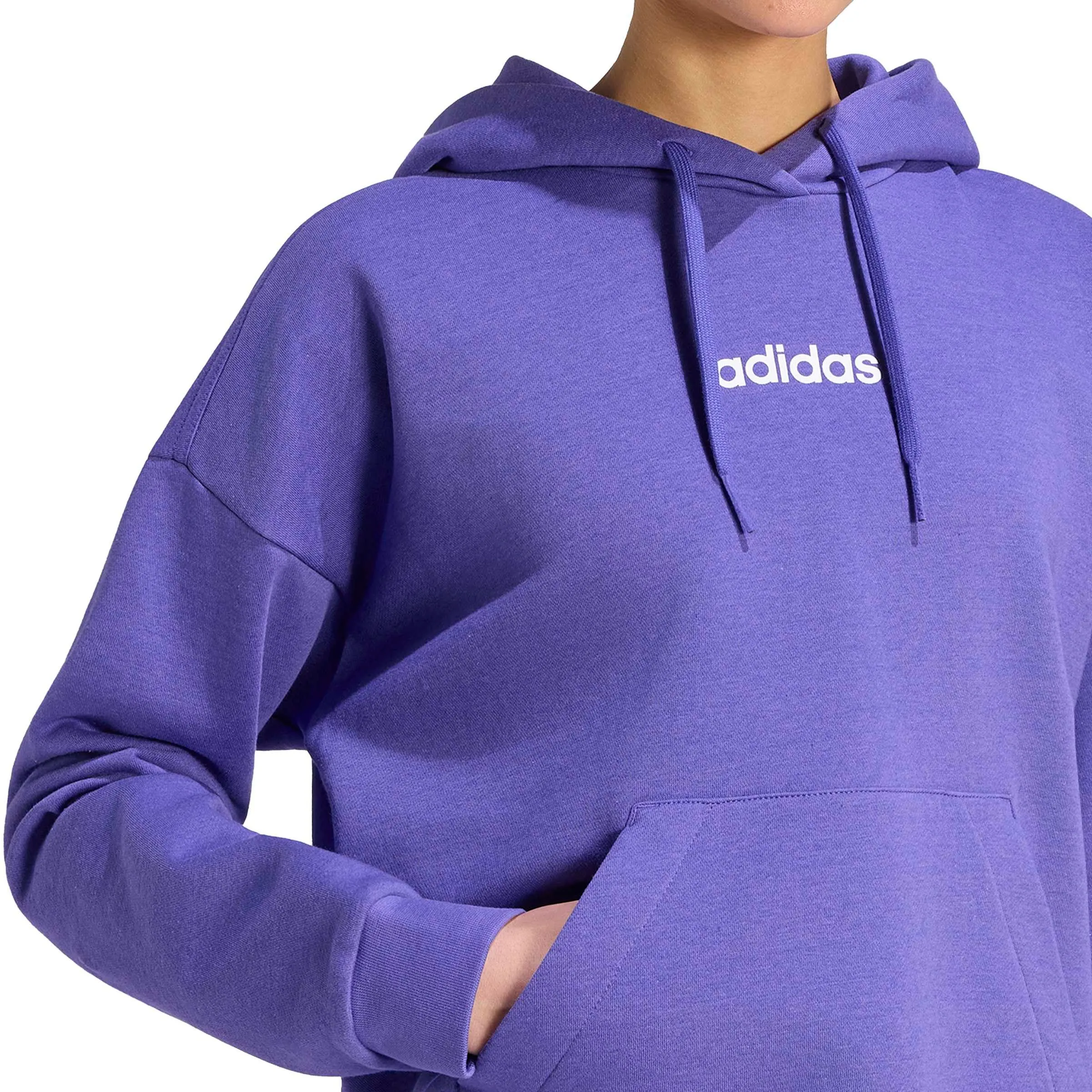 adidas Donna Essentials Linear Fleece Hoodie Sweatshirt, Pure Purple/White, M - immagine 4