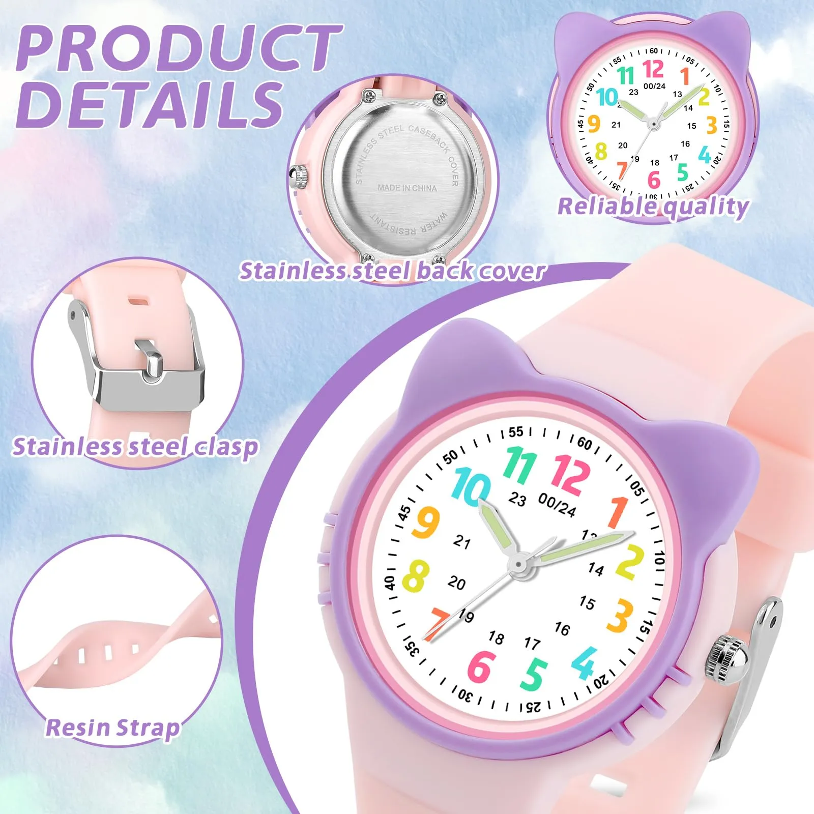 DTKID Orologio Bambini Analogico, Ghiera Girevole, Silicone (Rosa) - immagine 4