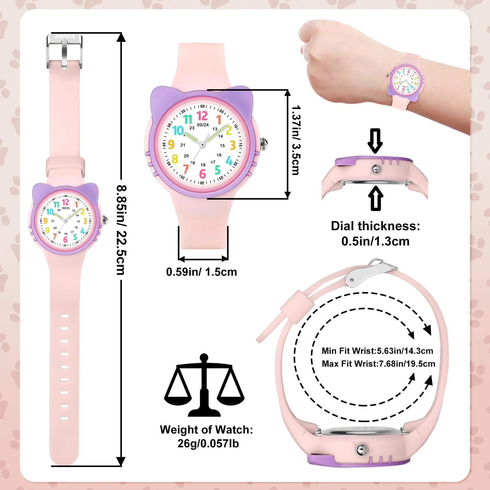 DTKID Orologio Bambini Analogico, Ghiera Girevole, Silicone (Rosa) - immagine 5