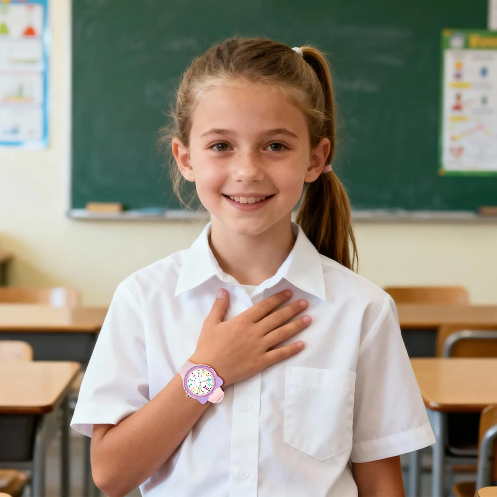 DTKID Orologio Bambini Analogico, Ghiera Girevole, Silicone (Rosa) - immagine 6