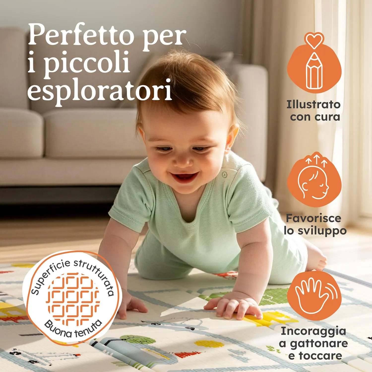 Laleni tappeto gioco bambini pieghevole 120x150x1cm - tappeto bambini impermeabile - tappeto gioco neonato isolante - morbido e protegge dal freddo del pavimento outdoor e indoor - design città - immagine 6