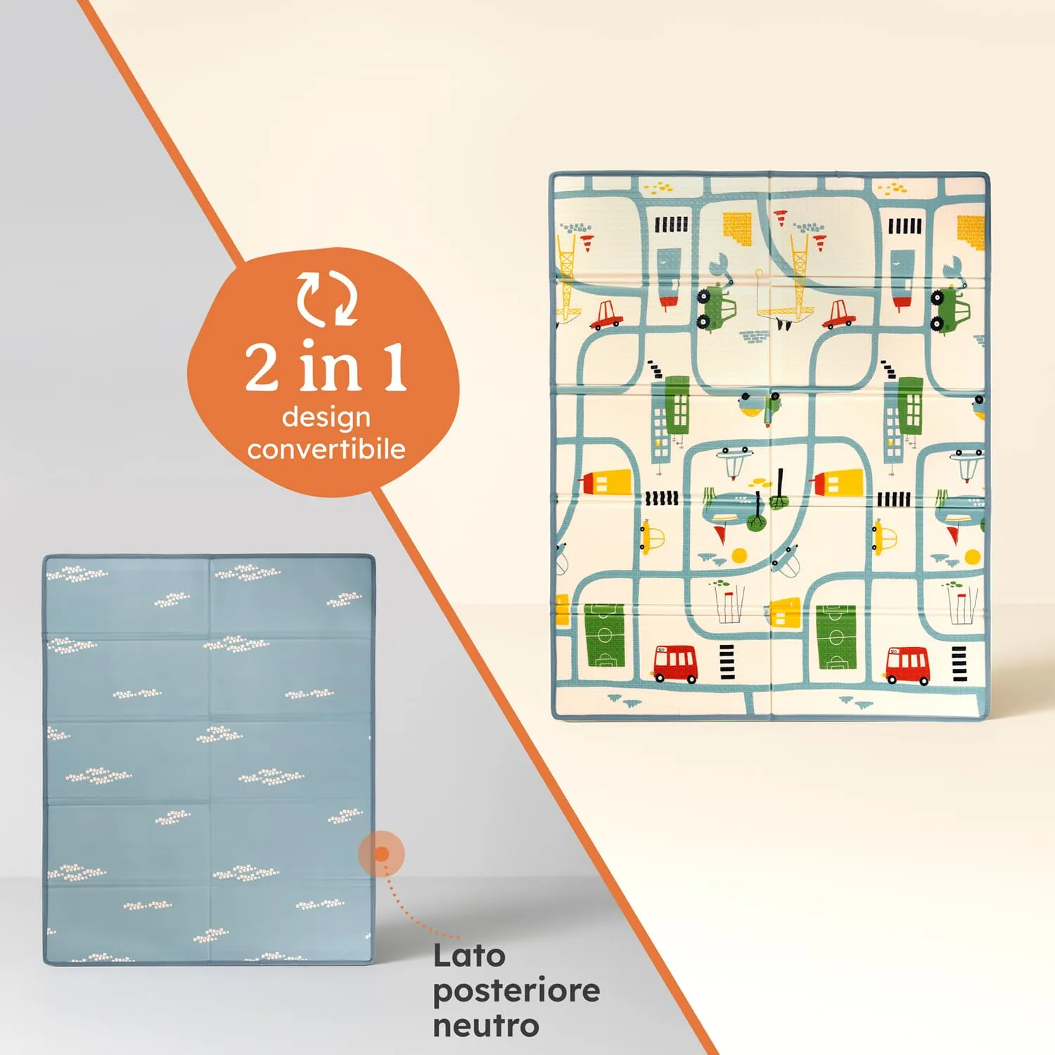 Laleni tappeto gioco bambini pieghevole 120x150x1cm - tappeto bambini impermeabile - tappeto gioco neonato isolante - morbido e protegge dal freddo del pavimento outdoor e indoor - design città - immagine 7