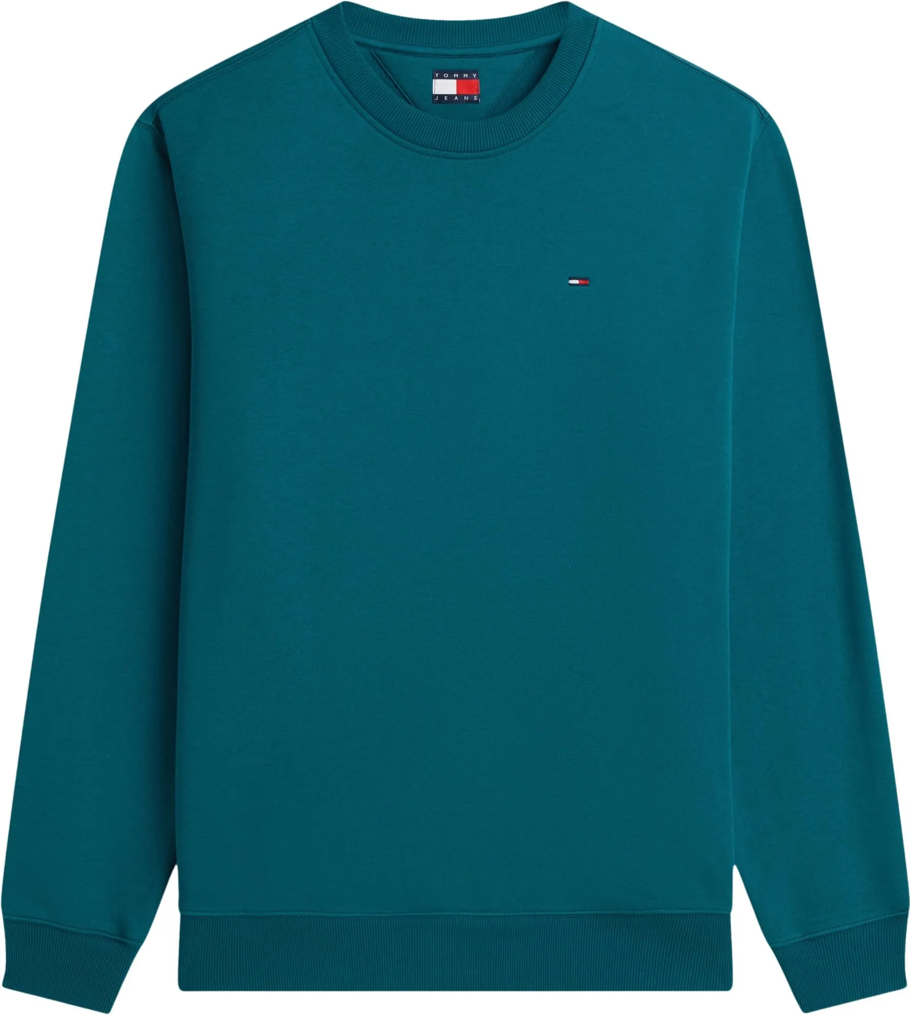 Tommy Jeans Uomo Felpa Regular Fit Flag Fleece Scollo Rotondo, Blu (Polar Teal), M - immagine 5