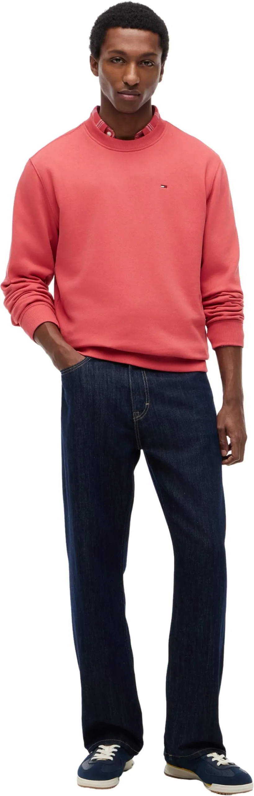 Tommy Jeans Uomo Felpa Regular Fit Flag Fleece Scollo Rotondo, Rosso (Anthem Red), XL - immagine 4