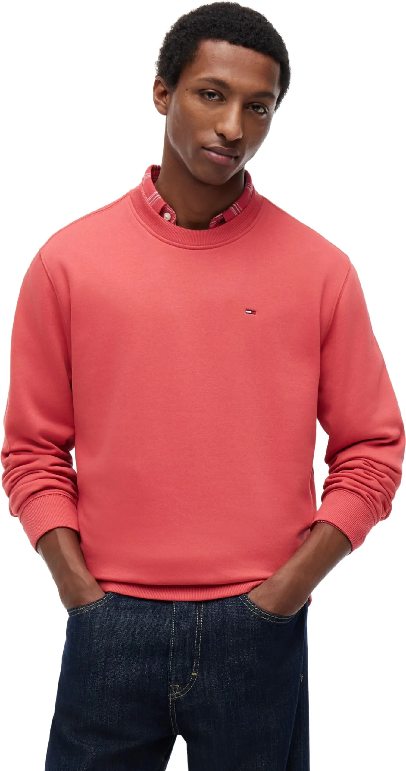 Tommy Jeans Uomo Felpa Regular Fit Flag Fleece Scollo Rotondo, Rosso (Anthem Red), S - immagine 1