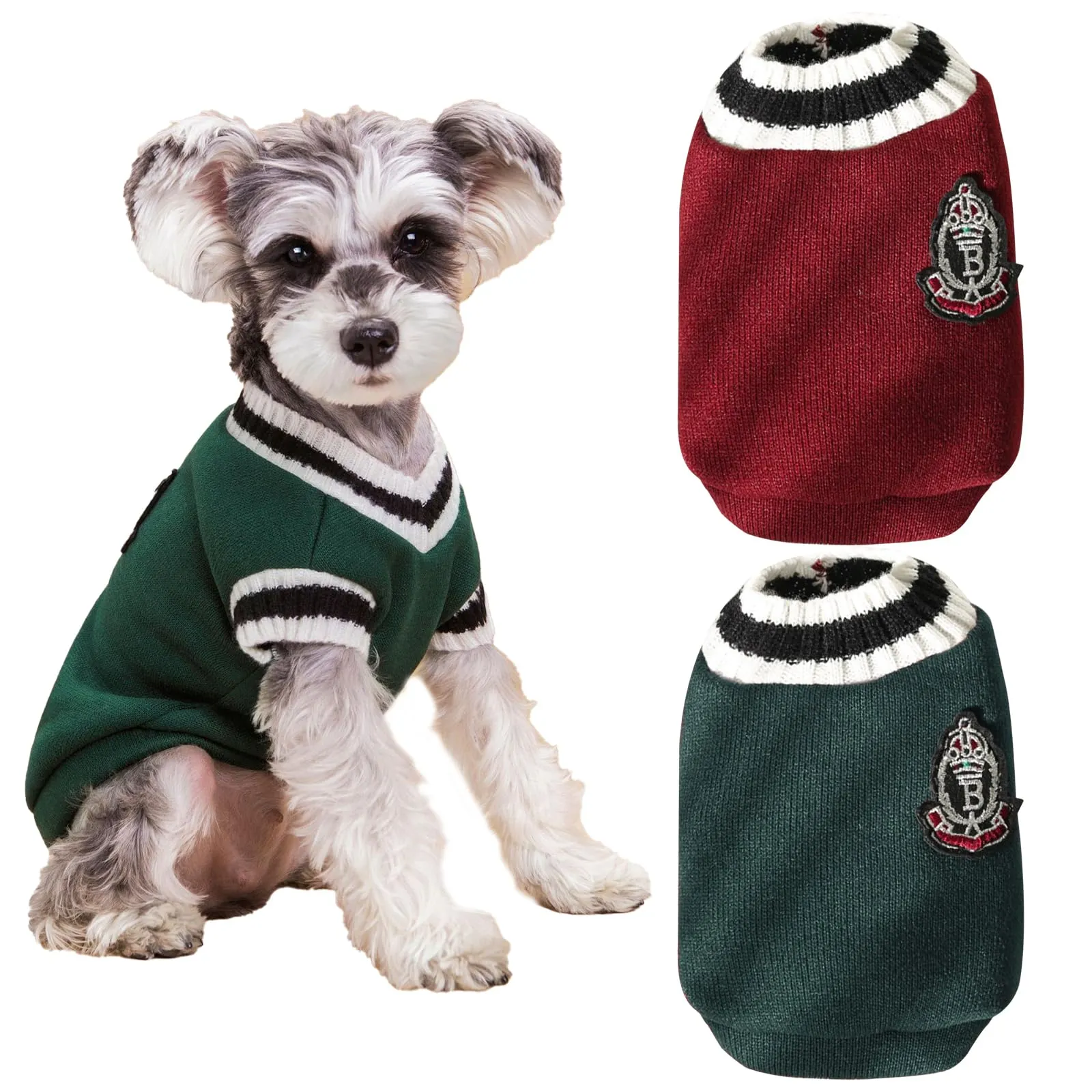 KASESSS 2 Pezzi Maglione Cane Taglia Piccola, Vestiti per Cani Inverno, Cappottino Cane Taglia Piccola Calda, Cappottino per Cani con Interno in Pile Sottile per Freddo Esterno, Verde e rosso, M - immagine 1