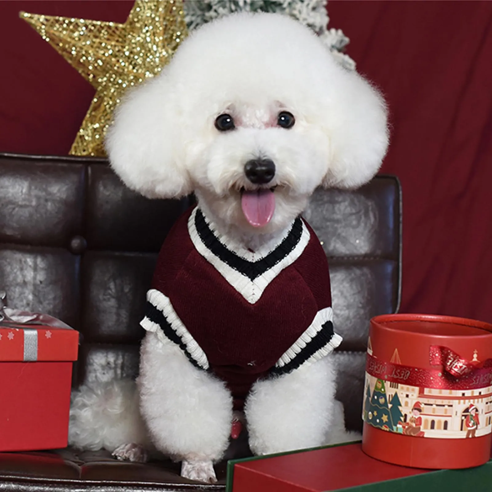 KASESSS 2 Pezzi Maglione Cane Taglia Piccola, Vestiti per Cani Inverno, Cappottino Cane Taglia Piccola Calda, Cappottino per Cani con Interno in Pile Sottile per Freddo Esterno, Verde e rosso, M - immagine 7