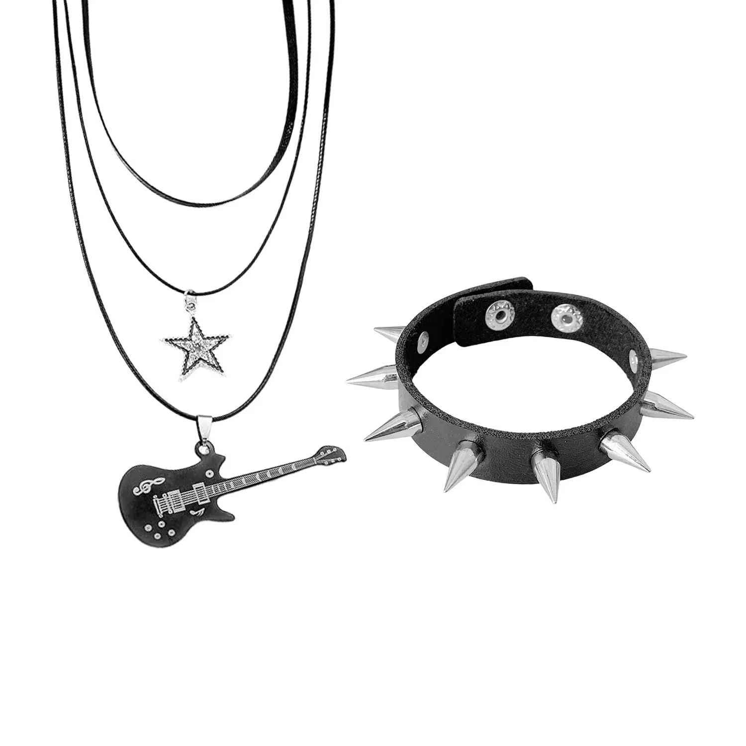 DUINIU Collana Punk per Chitarra 3 Pezzi E 1 Braccialetto, Catena A Stella Multistrato, Gioielli Rock per Uomo E Donna, Accessori retrò. - immagine 1