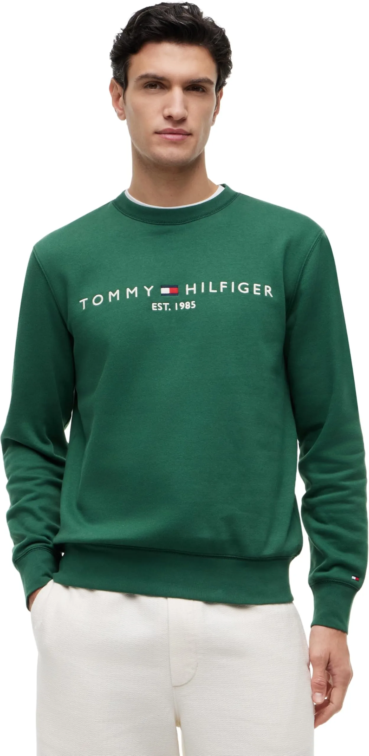 Tommy Hilfiger Uomo Felpa Tommy Logo Senza Cappuccio, Verde (Street Green), M - immagine 1